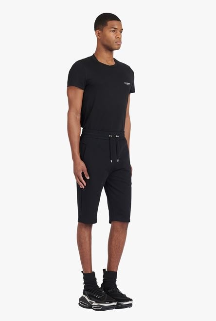 Black cotton shorts with white Balmain Paris logo print - 7