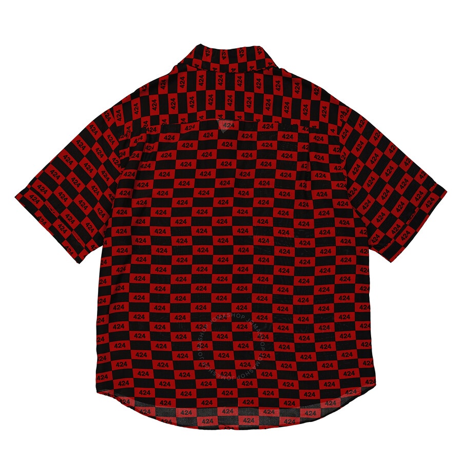 424 Men's Short-sleeve Repeat 424 Logo Shirt In Red/Black - 2