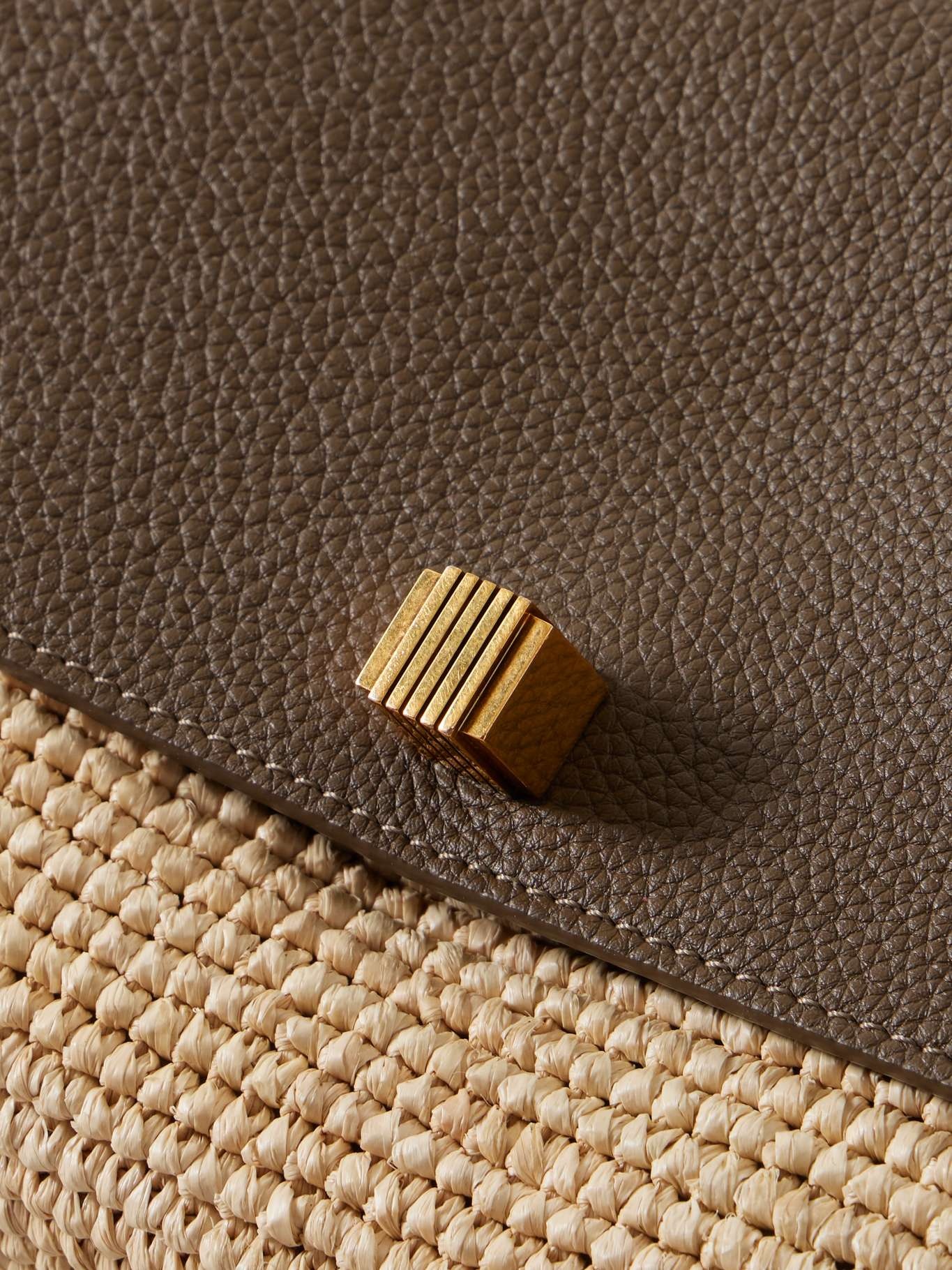 Audrey raffia and textured-leather shoulder bag Neutral - 4
