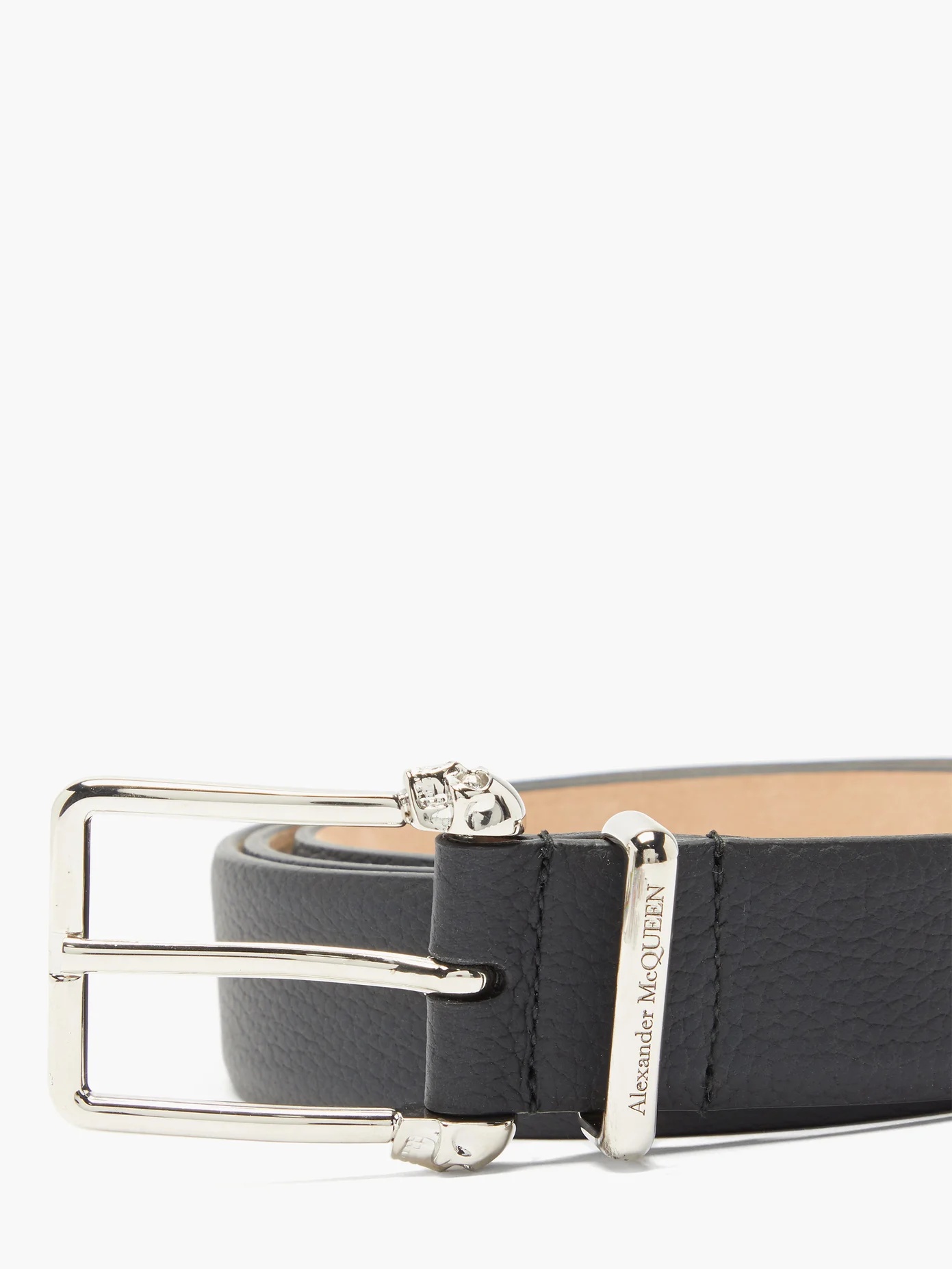 Skull-buckle grained-leather belt - 2