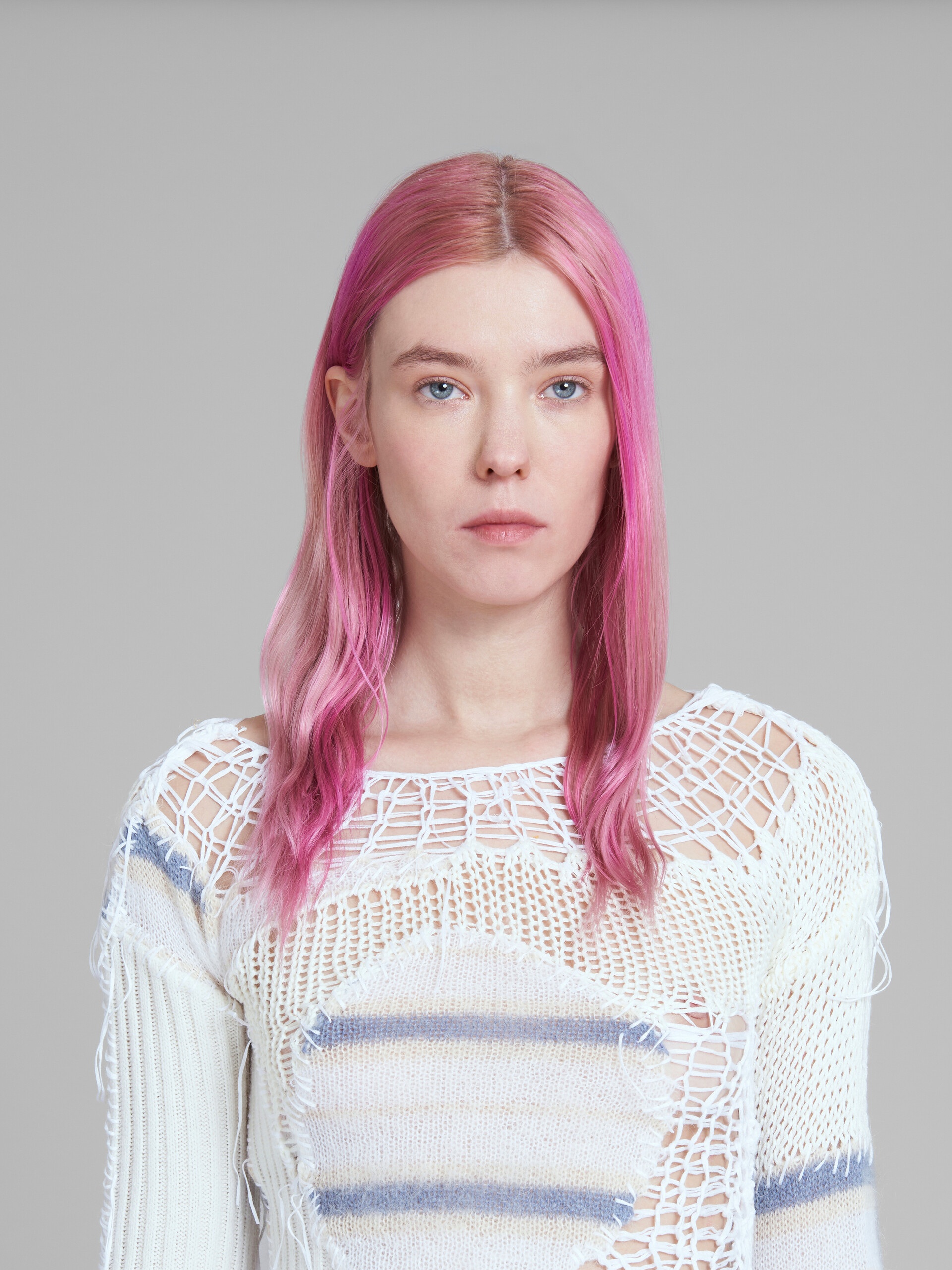 WHITE MOHAIR CROPPED PATCHWORK JUMPER - 4