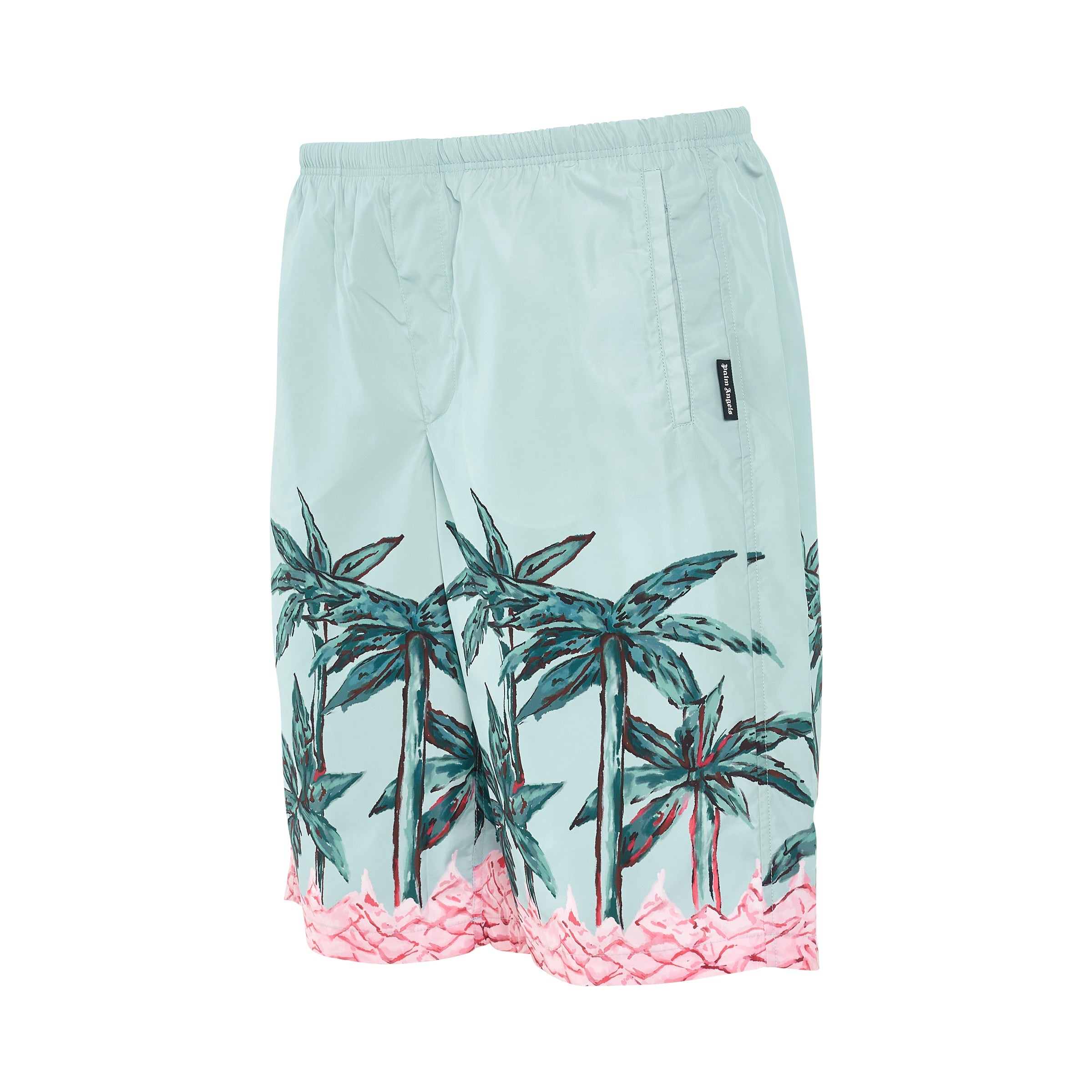 Palms Row Print Swimshorts in Light Blue/Green - 2