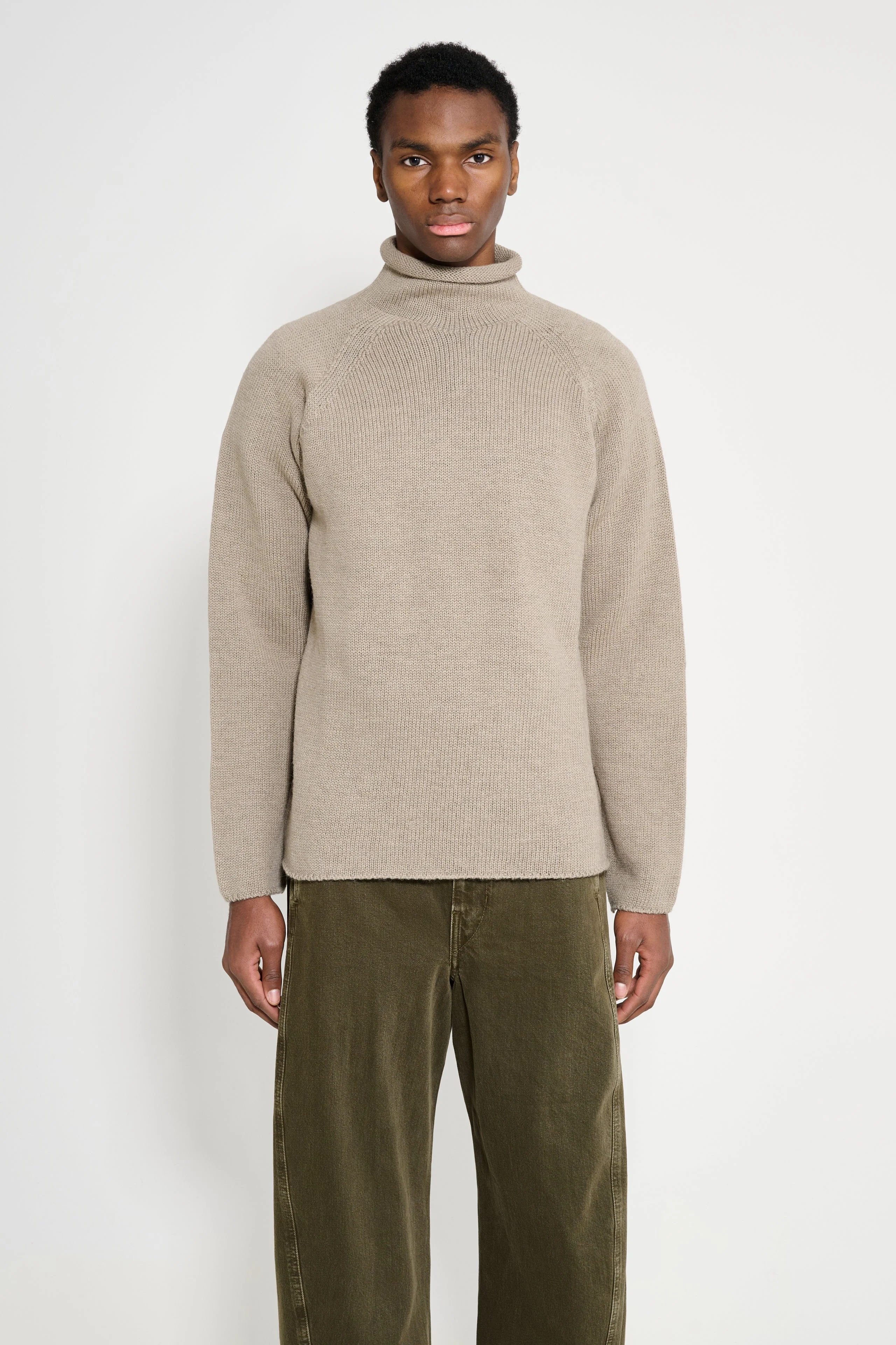 MARGARET HOWELL MHL ROLLED EDGE ROLL NECK DRY MERINO TAUPE - 1