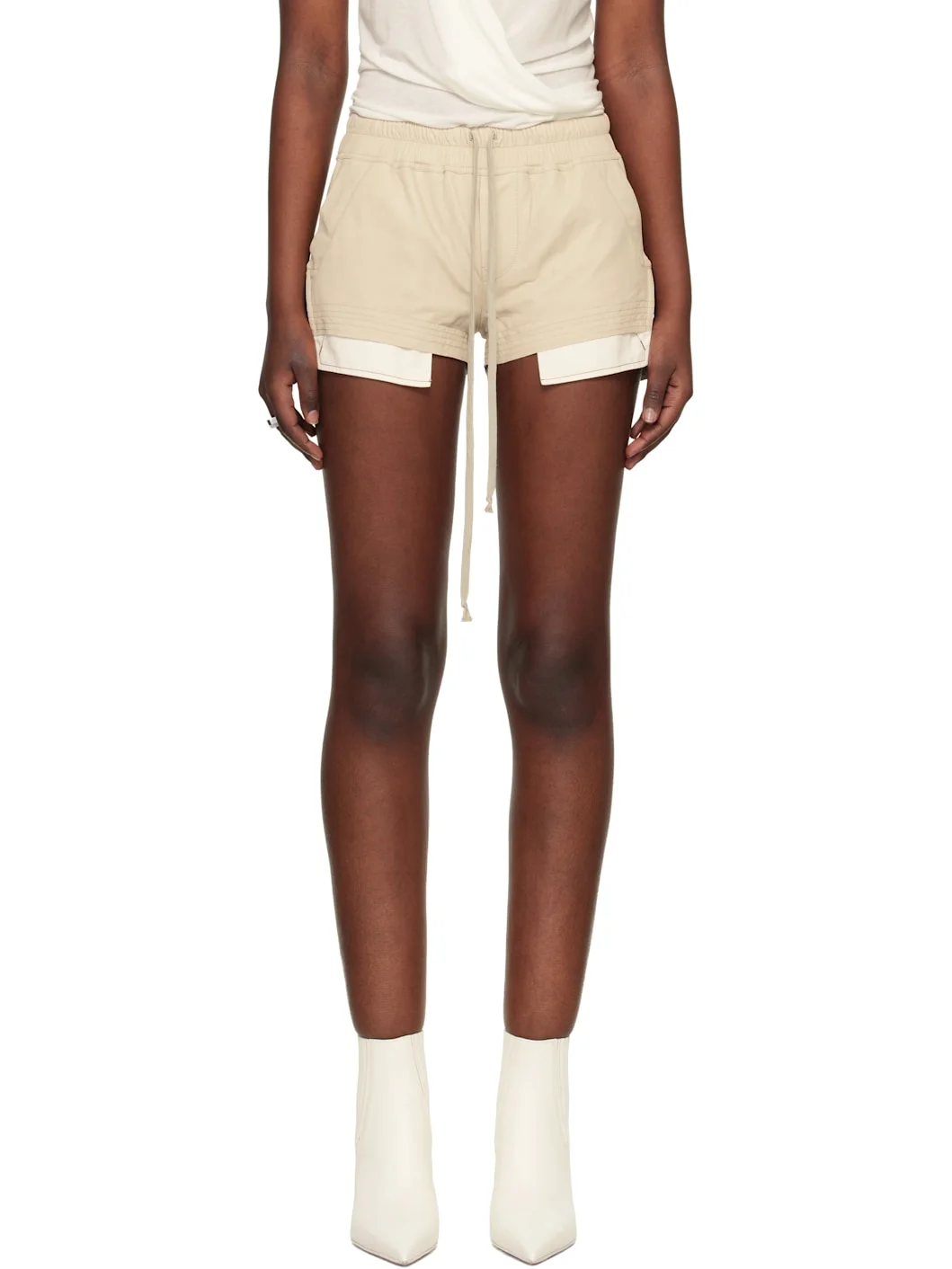 Beige Fog Boxer Leather Shorts - 1