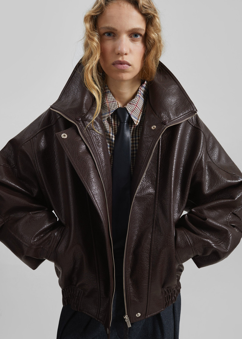Gemonio Faux Leather Jacket - Brown 4