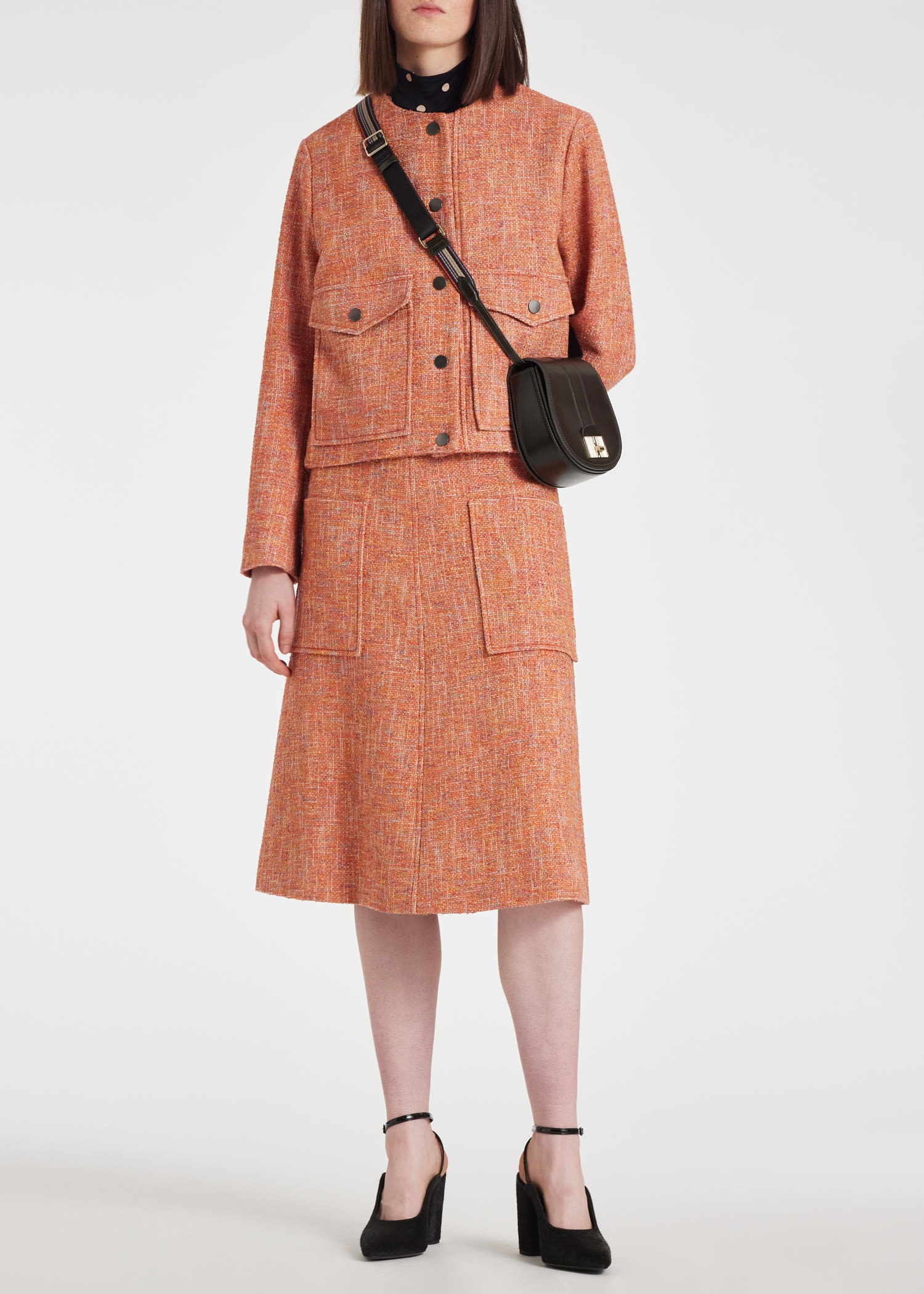 Orange Tweed A-Line Skirt - 5