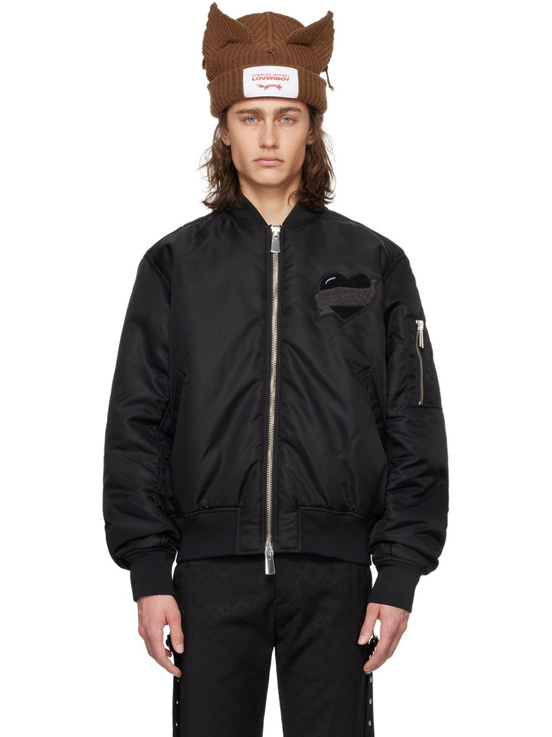 Black Varsity Bomber Jacket - 1