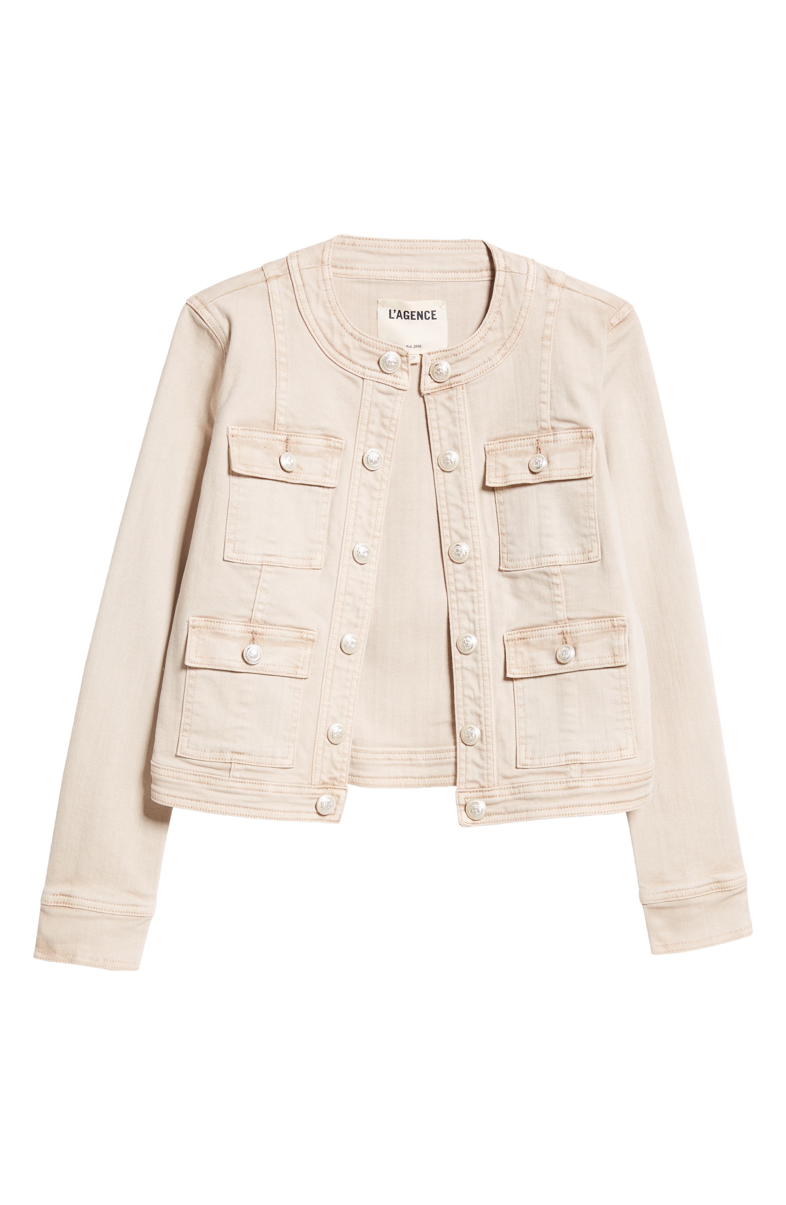 L'AGENCE Yari Collarless Stretch Cotton Jacket in Biscuit at Nordstrom - 7