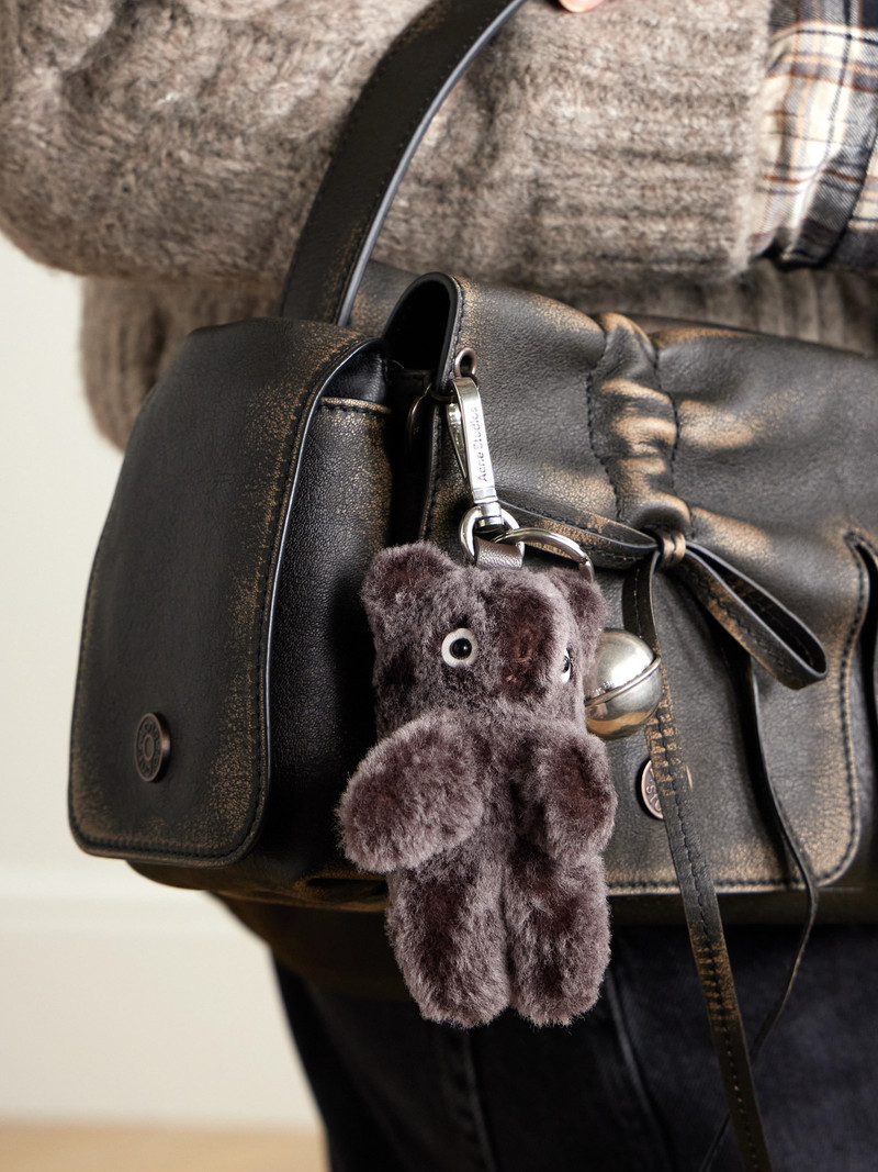 Acne Studios Silver-tone Leather-trimmed Shearling Keychain outlook