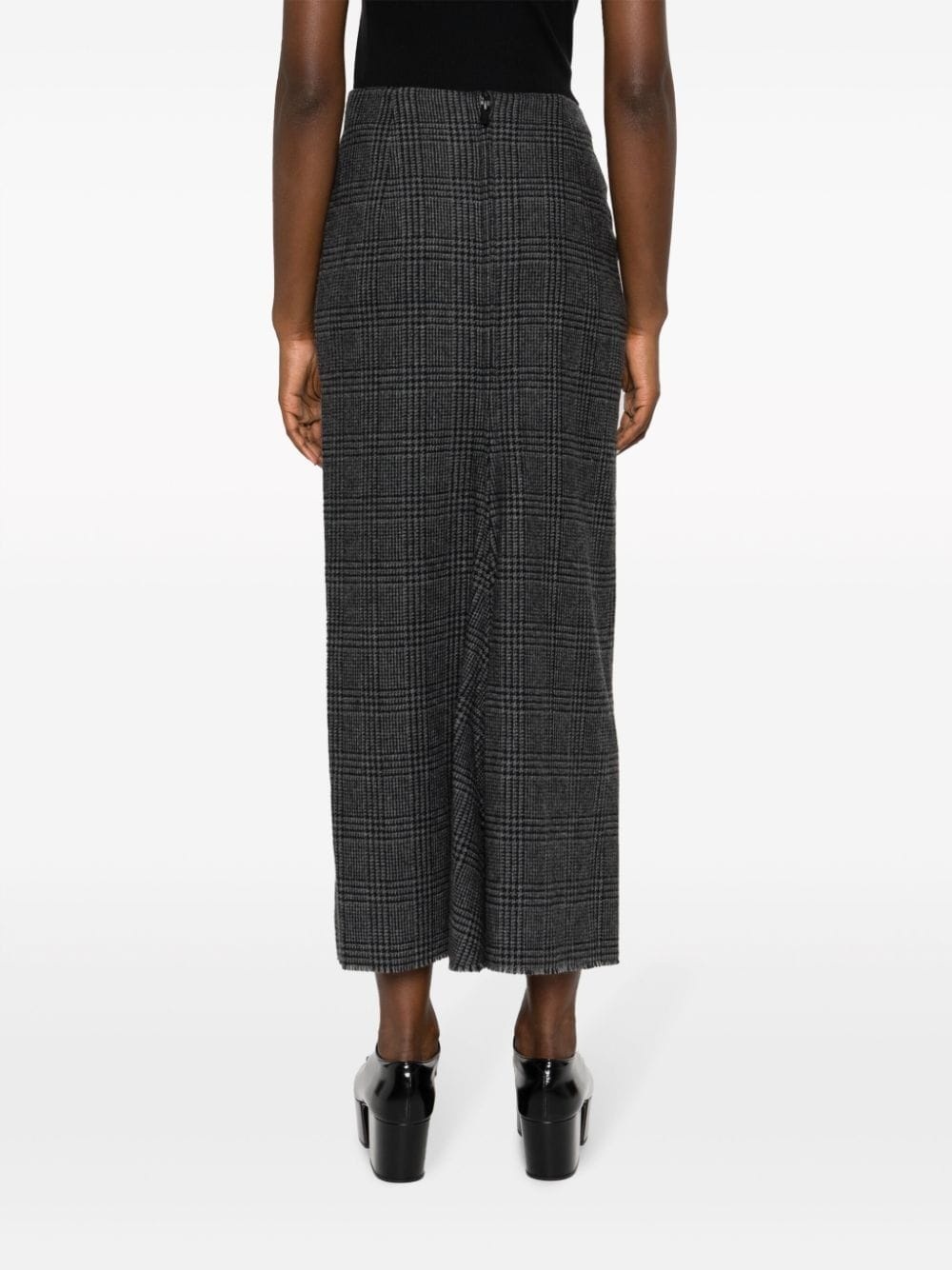 check-pattern wool blend pencil skirt - 4