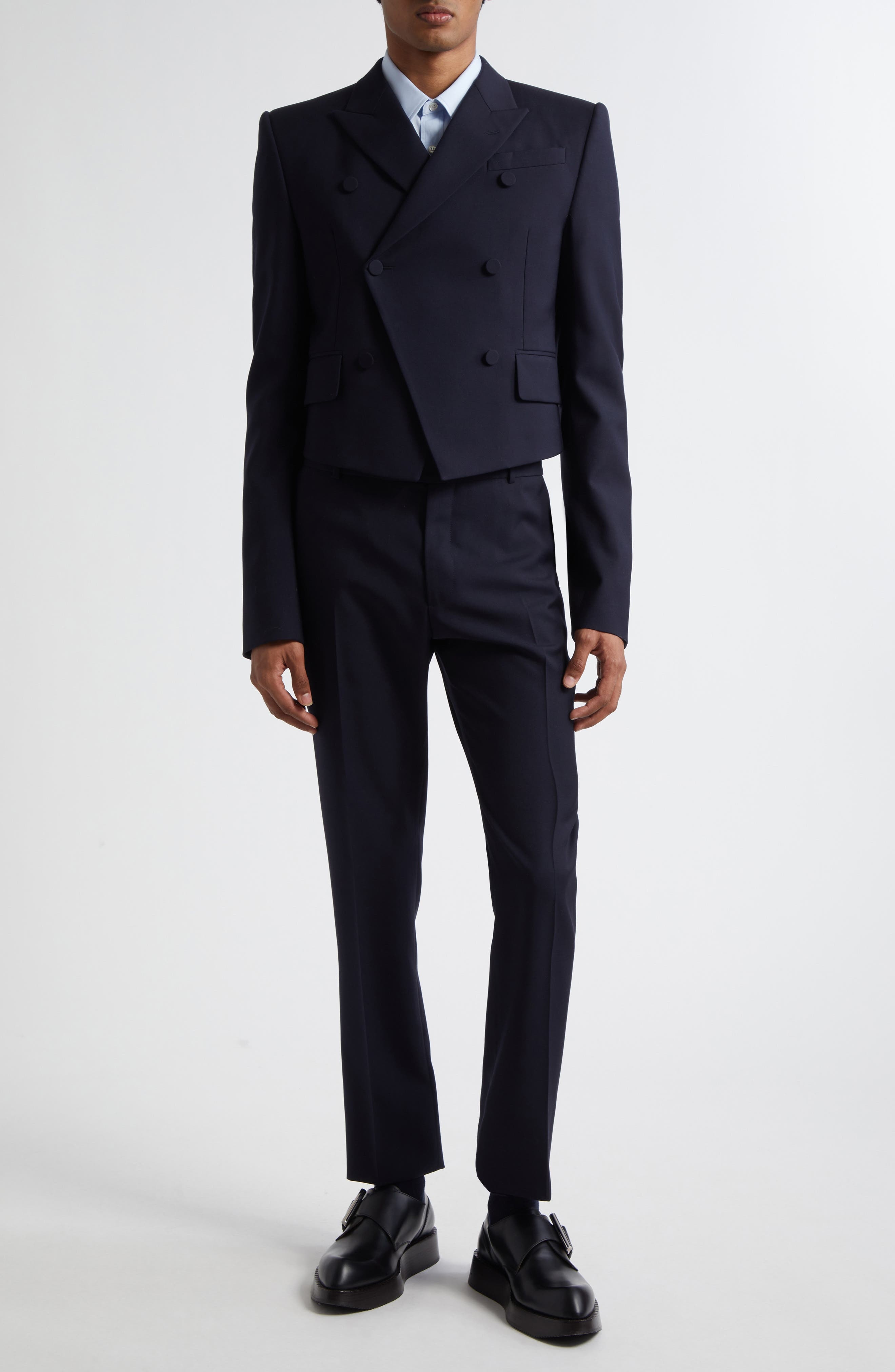 McQueen Low Rise Wool Cigarette Trousers in Navy at Nordstrom - 2