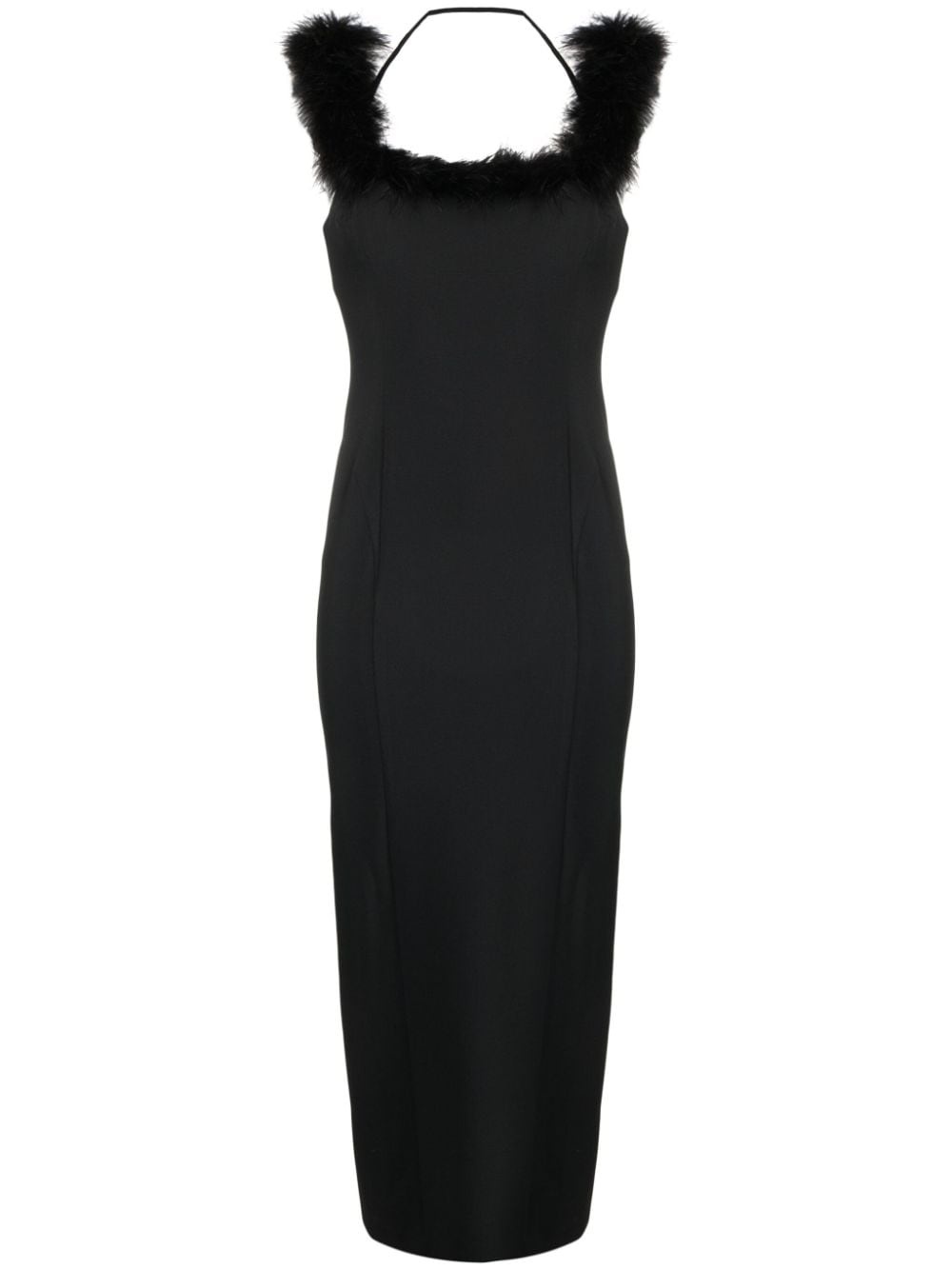 feather-trim midi dress - 1