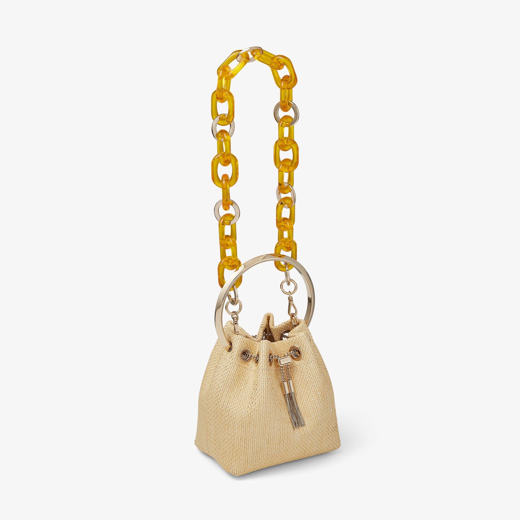 Bon Bon
Natural Raffia Bag with Yellow Plexi Chain Strap - 3