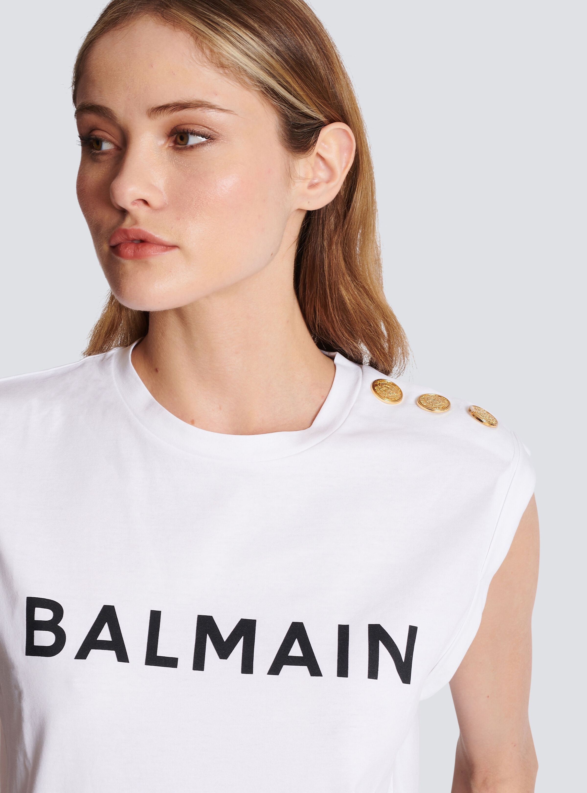 Eco-responsible cotton T-shirt with Balmain logo print - 6