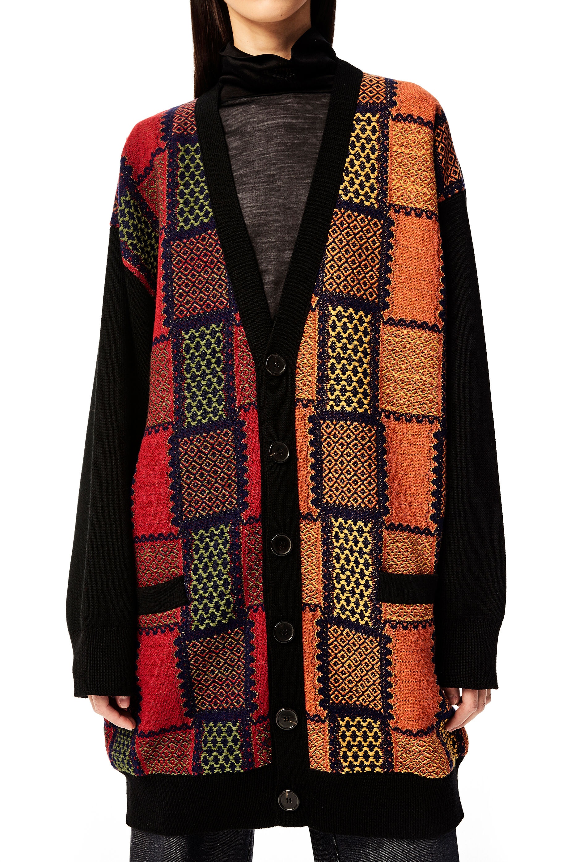 Oversize cardigan in check wool jacquard - 5