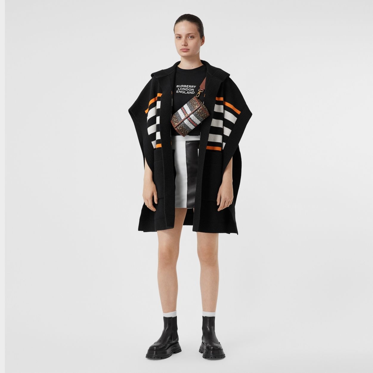 Monogram Motif Intarsia Wool Cashmere Blend Cape - 1