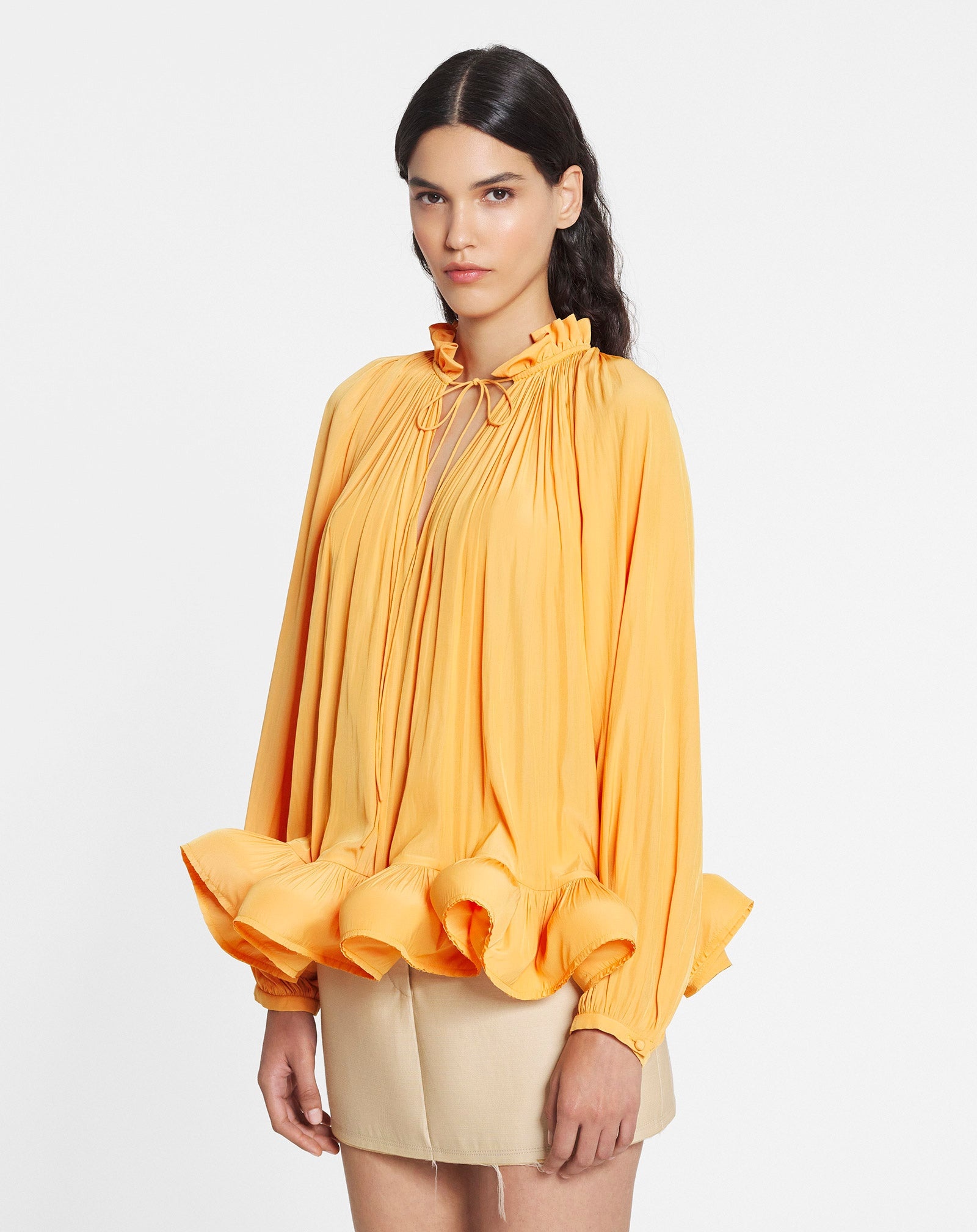 LONG-SLEEVE CHARMEUSE BLOUSE - 3