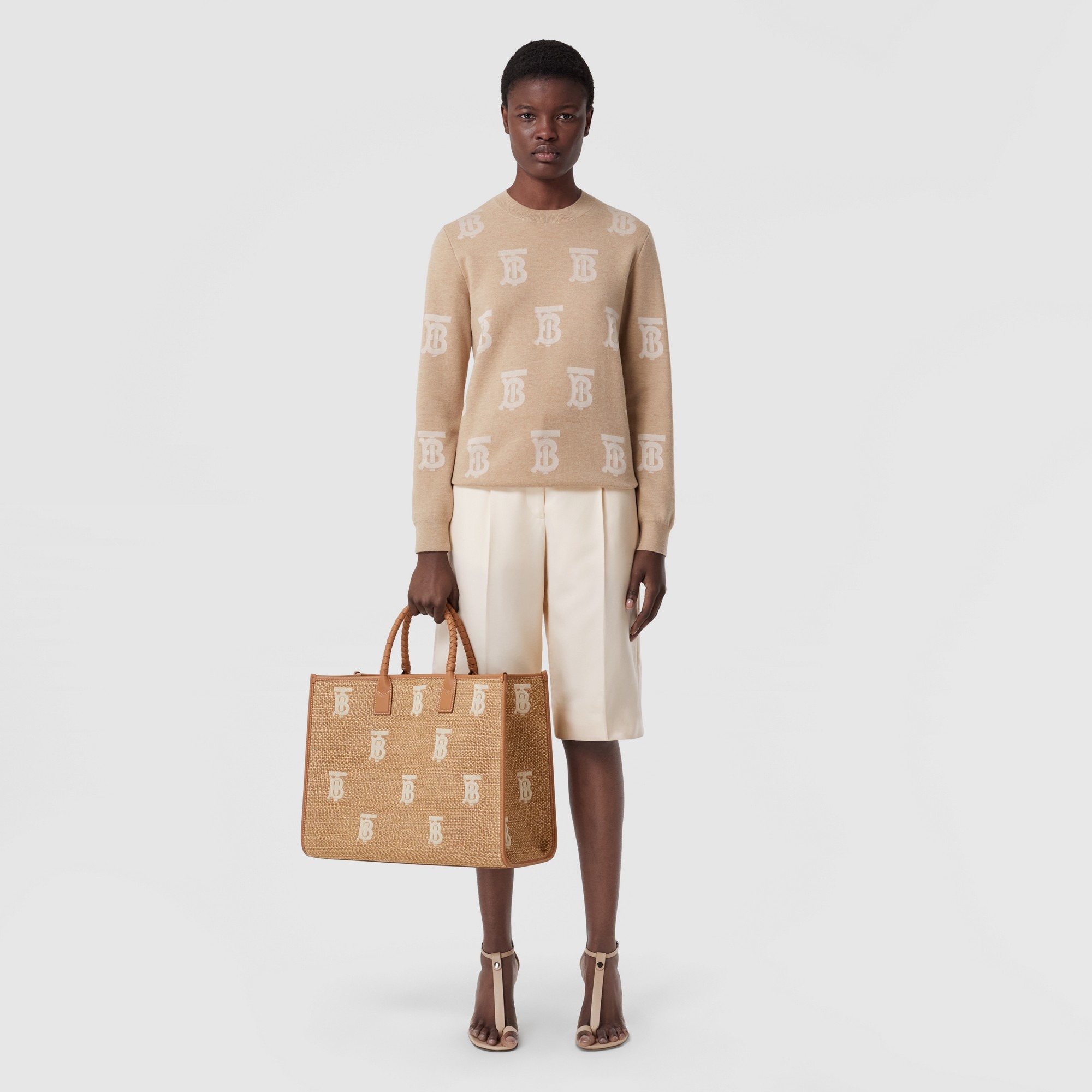 Burberry Large Faux Raffia and Leather Freya Tote | REVERSIBLE