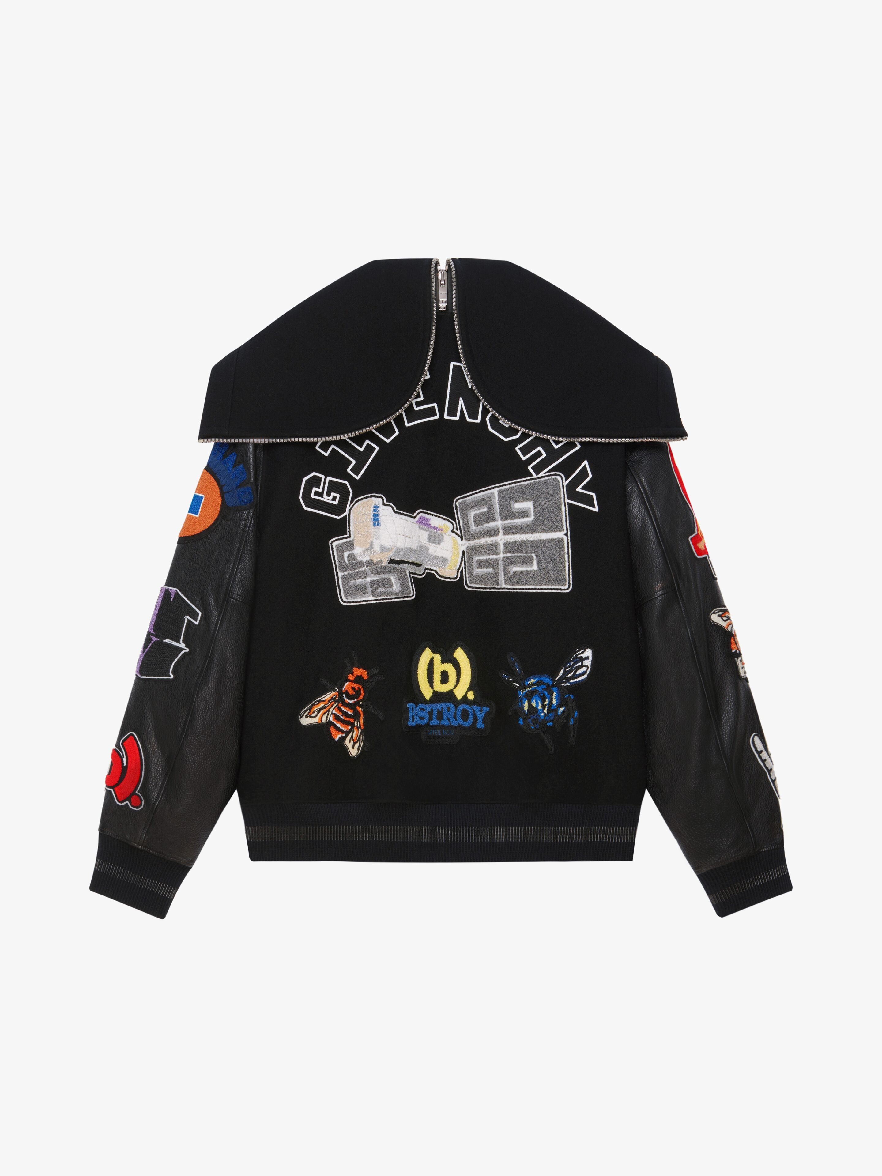 HOODED BOMBER JACKET IN WOOL AND LEATHER - 5