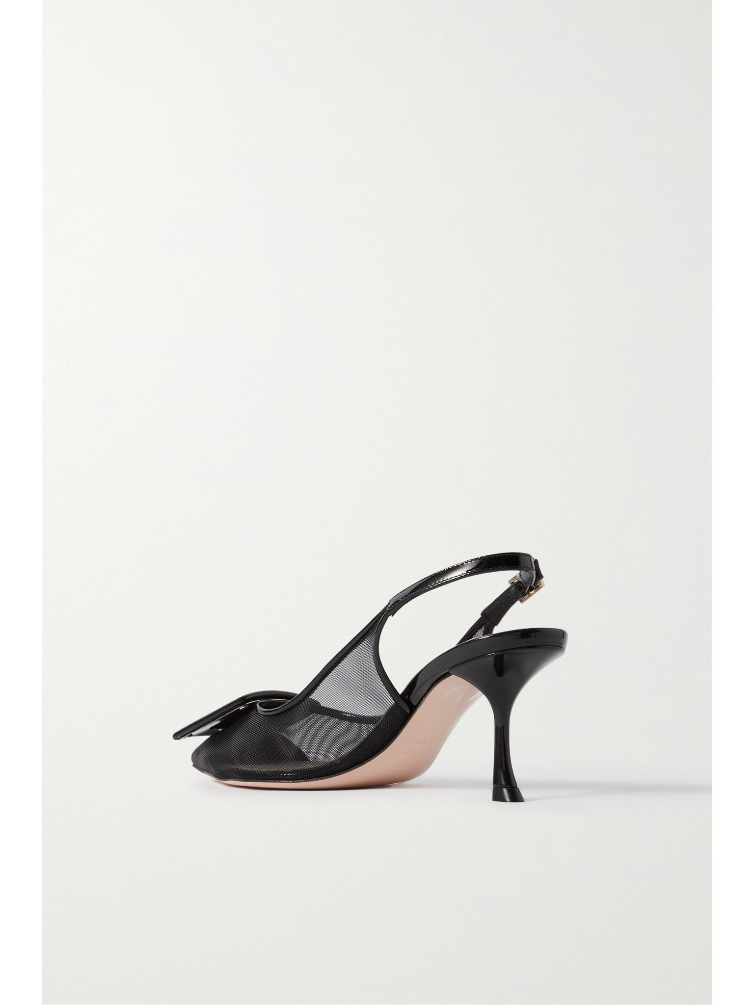 Viv' In The City patent leather-trimmed mesh slingback pumps Black - 3