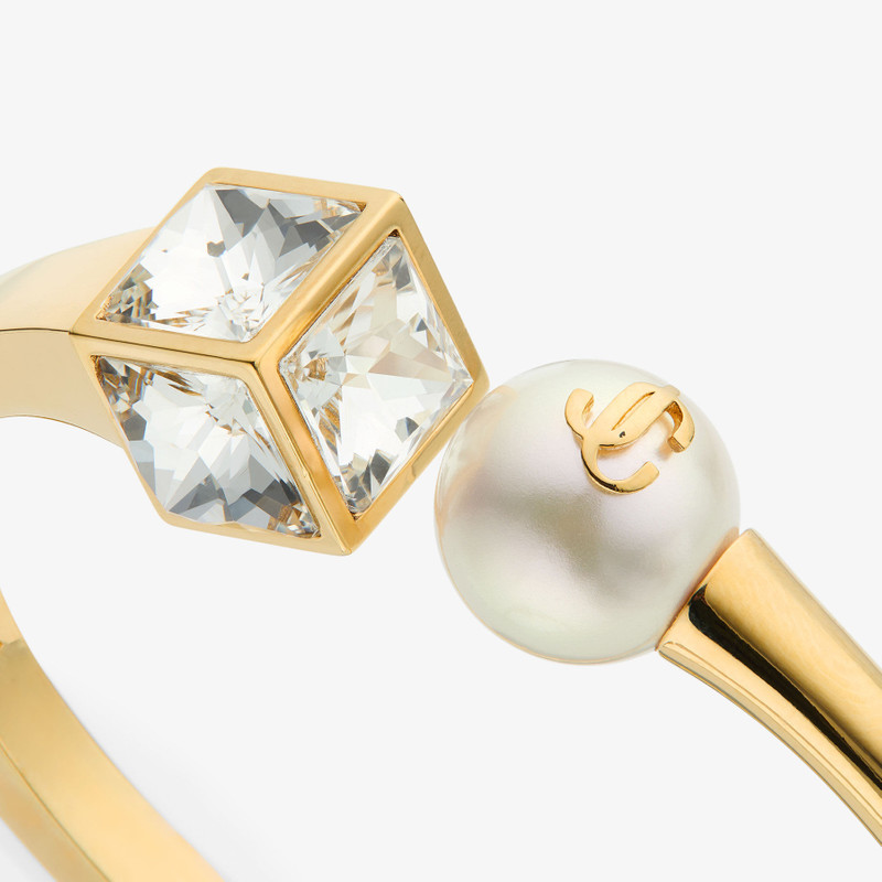 JC Pearl Cube Cuff Large Gold Finish Metal JC Pearl Cube Cuff Bracelet with Crystals 3