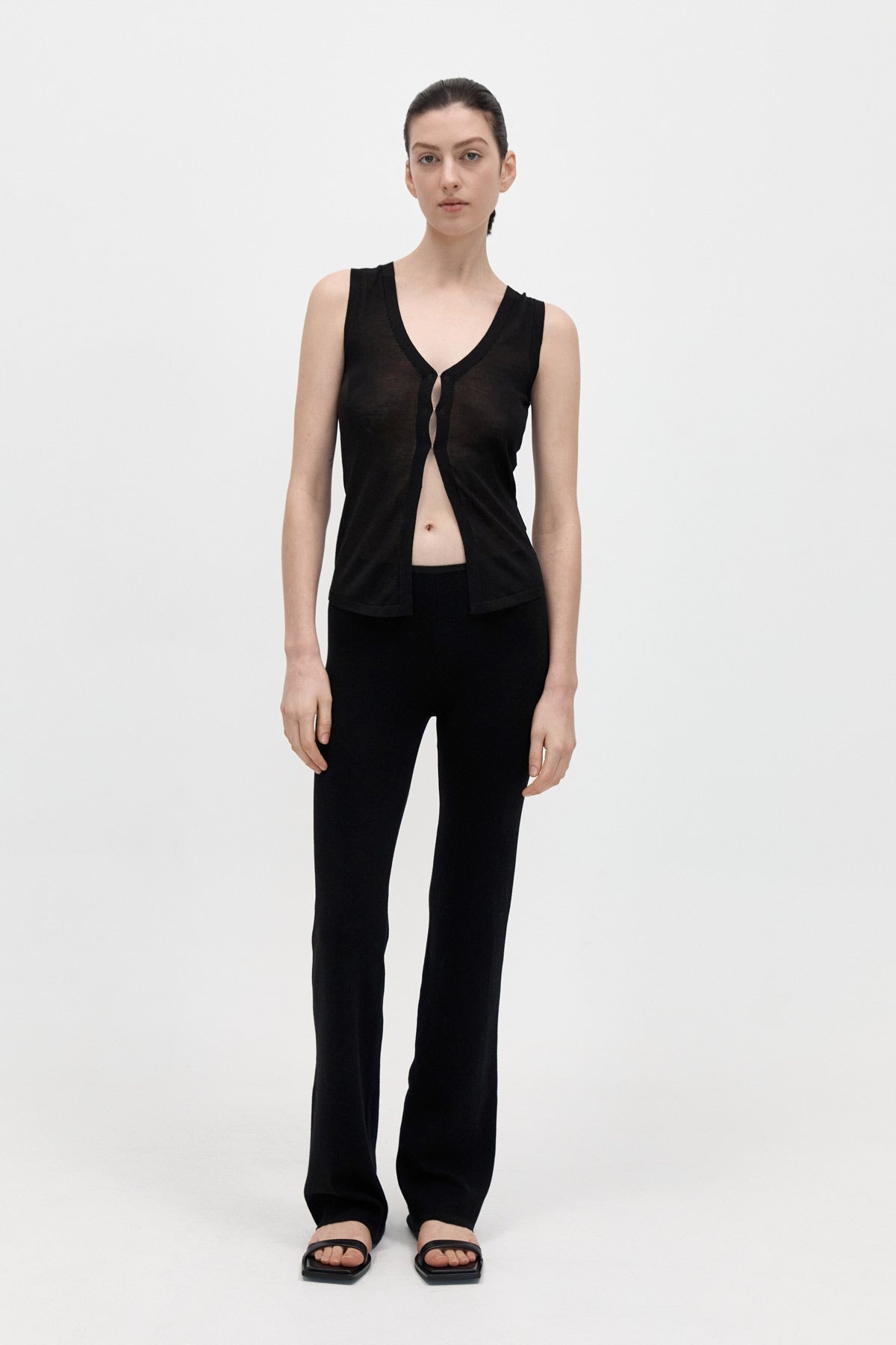 Low Waist Knit Pants - Black - 1