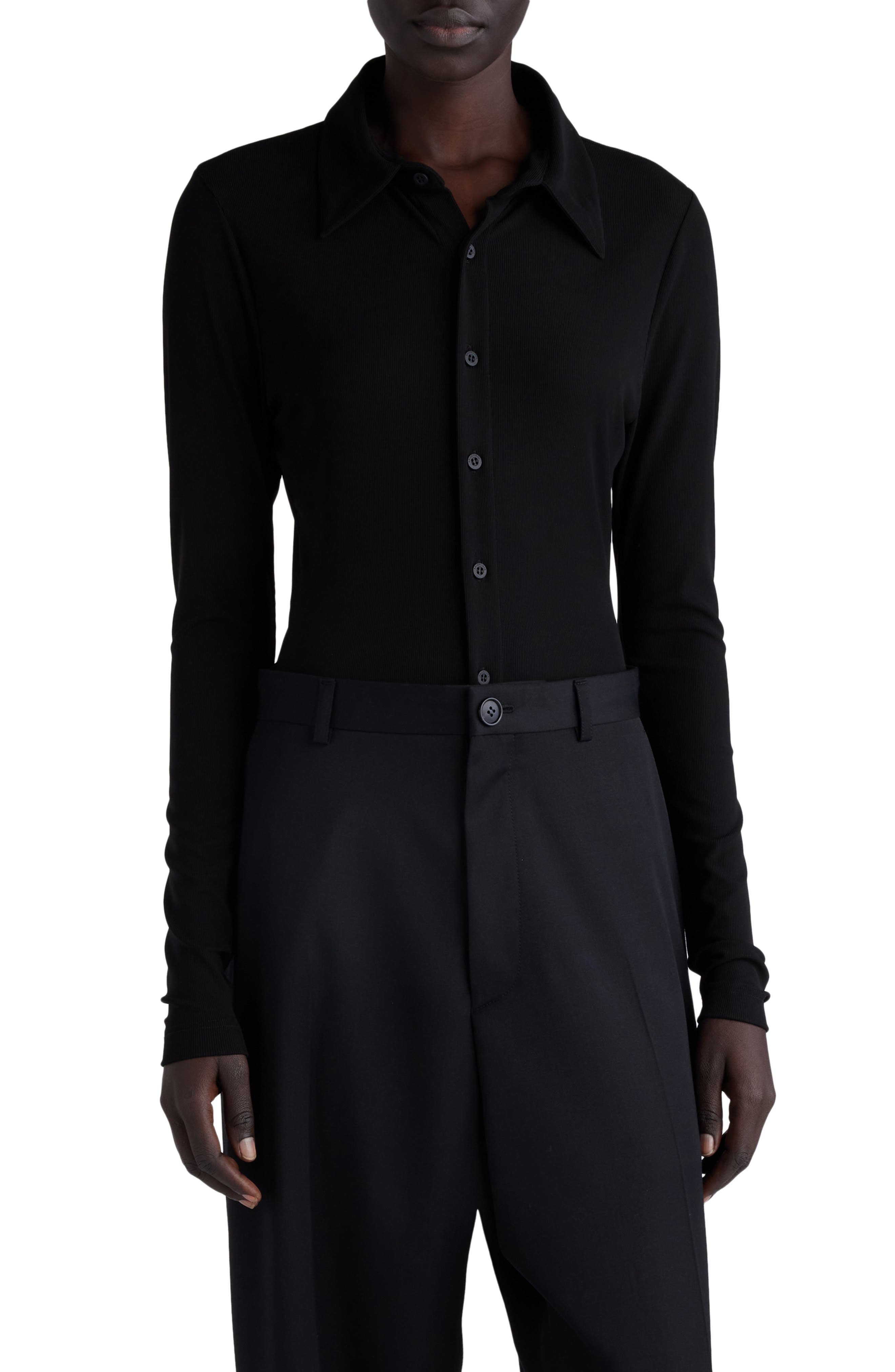 Rib Button-Up Shirt - 1
