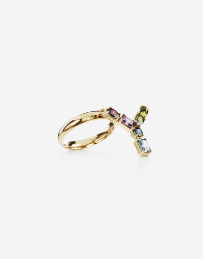 Dolce & Gabbana Rainbow alphabet Y ring in yellow gold with multicolor fine gems outlook