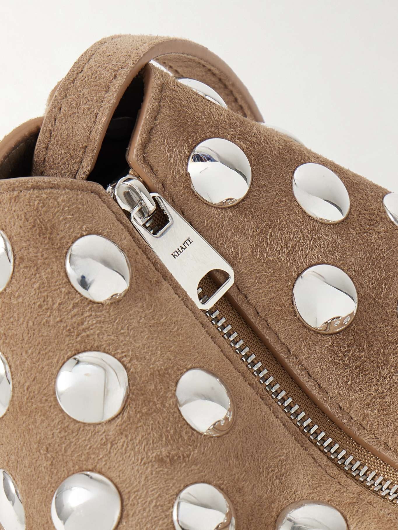 Lina medium studded suede shoulder bag Beige - 4