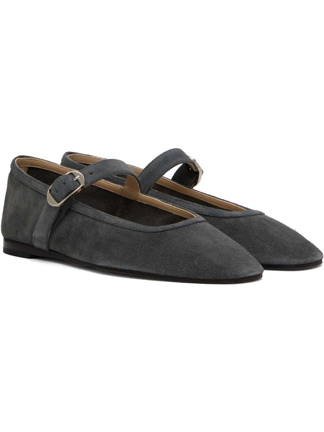 Gray Mary Jane Ballerina Flats - 4