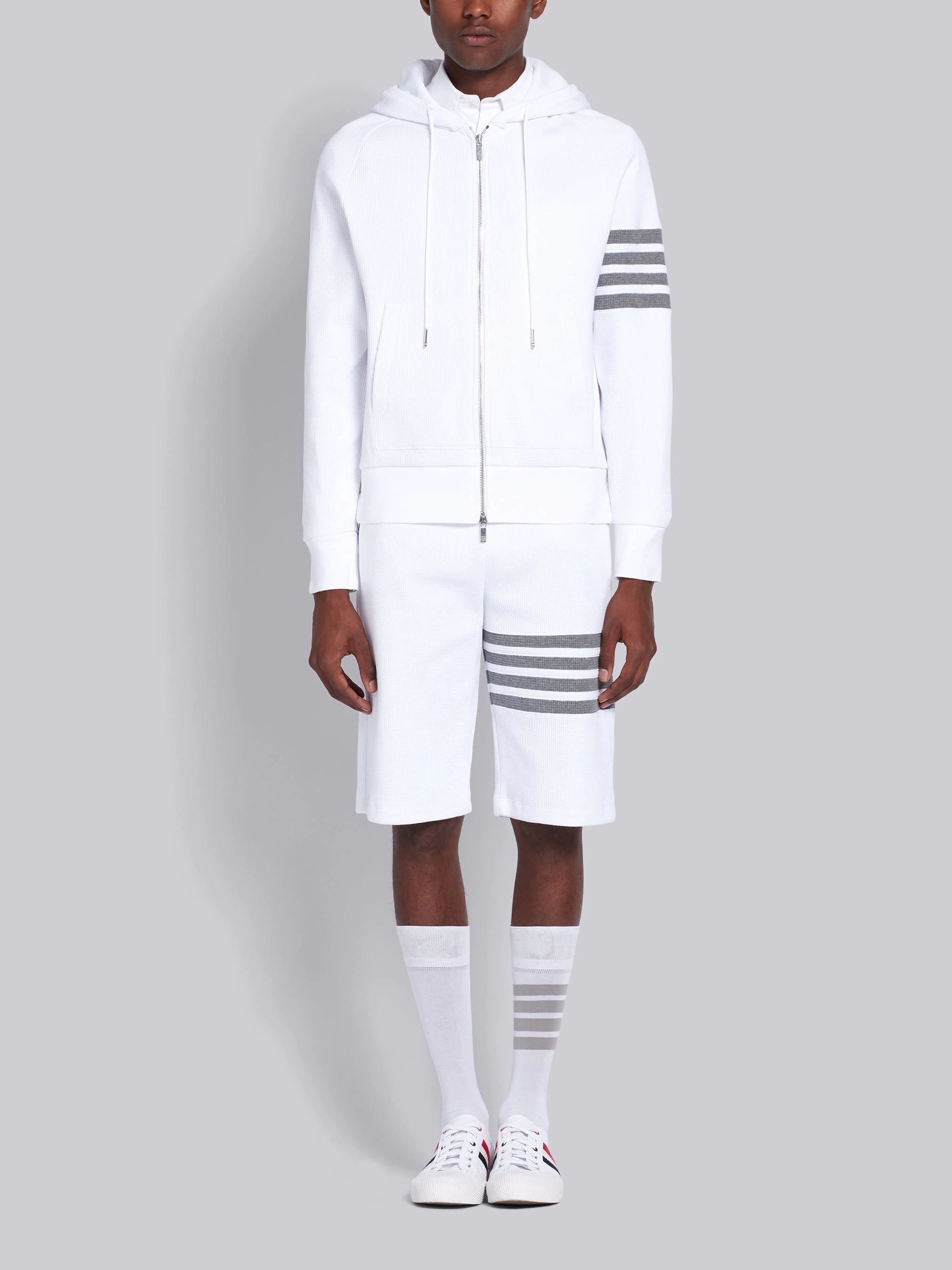 White Compact Waffle 4-Bar Sweatshorts - 4