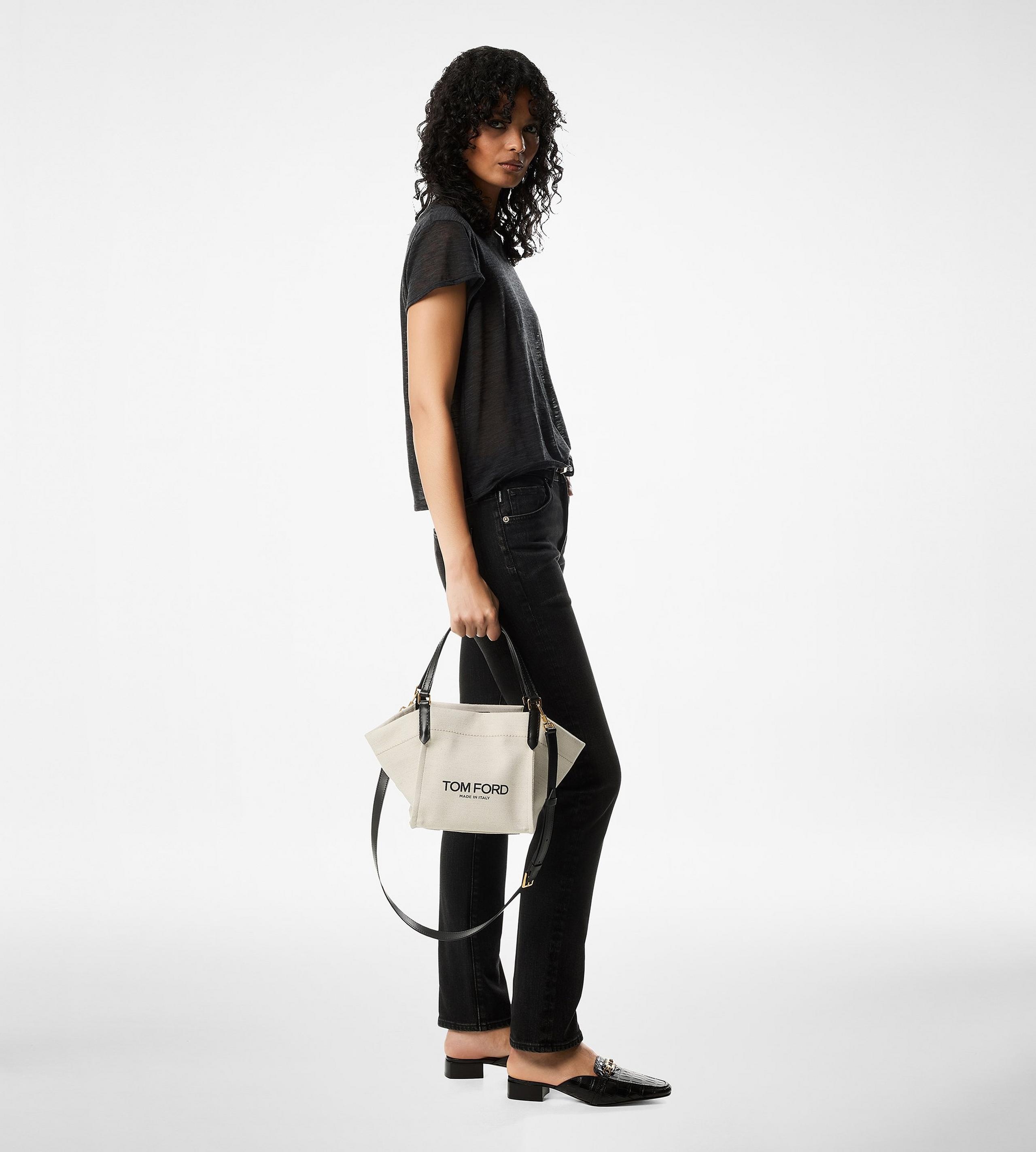 COTTON CANVAS AND SMOOTH LEATHER AMALFI SMALL TOTE - 5