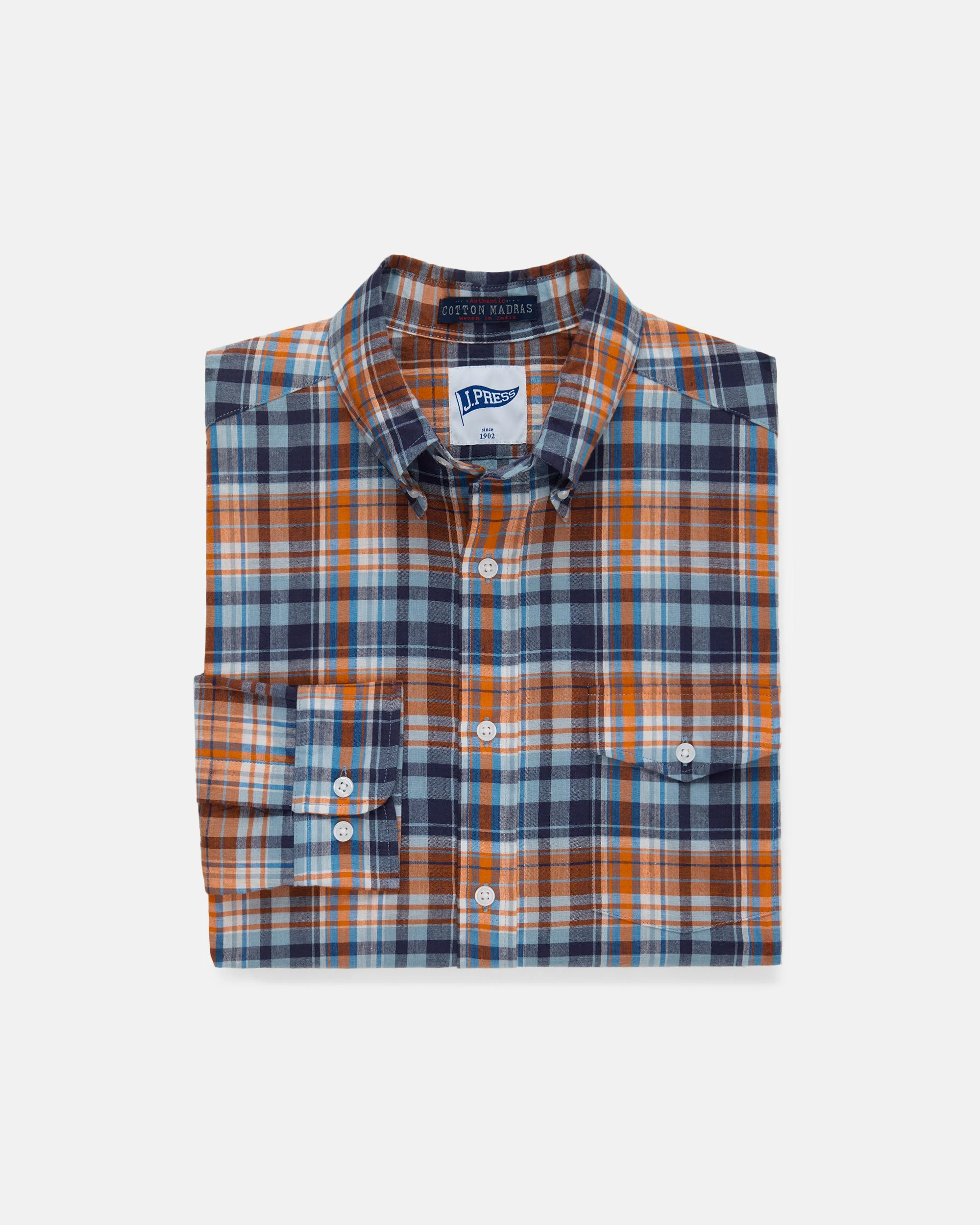 TRIM FIT MADRAS BUTTON DOWN SHIRT - 1