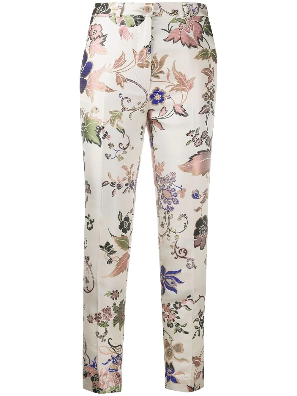 floral jacquard cropped trousers - 1