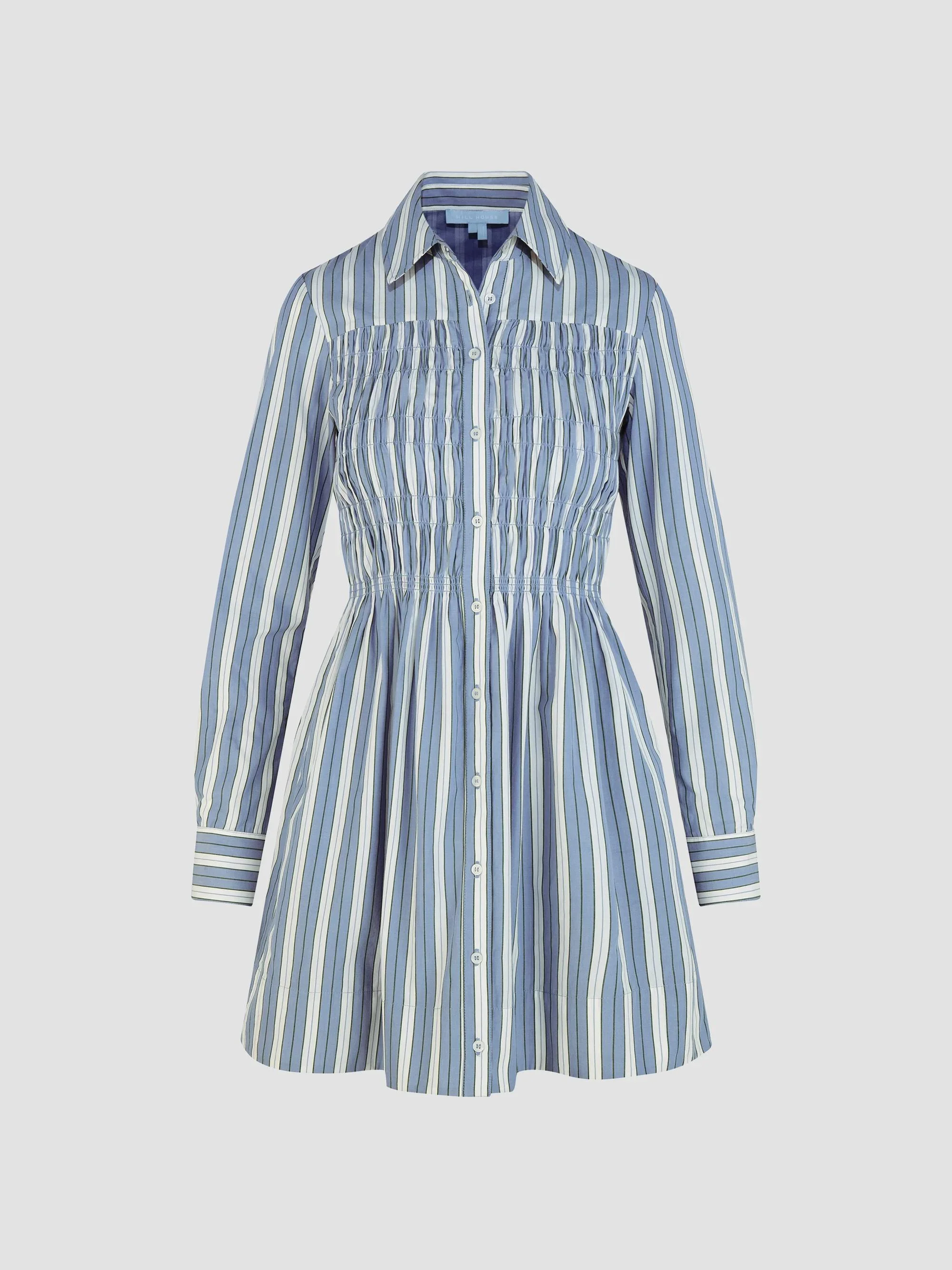 Women's The Mira Dress - Coln Ticking Stripe Dusty Blue - 1