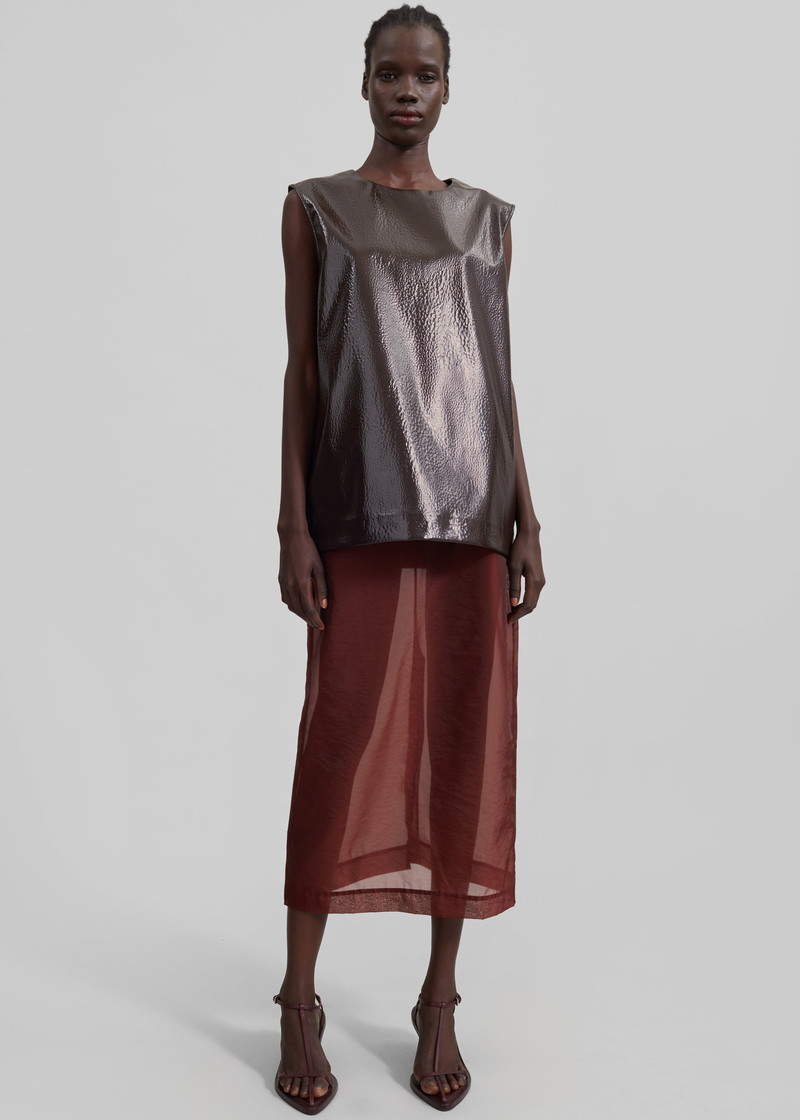 Amaris Crackled Faux Leather Tank Top - Brown 4