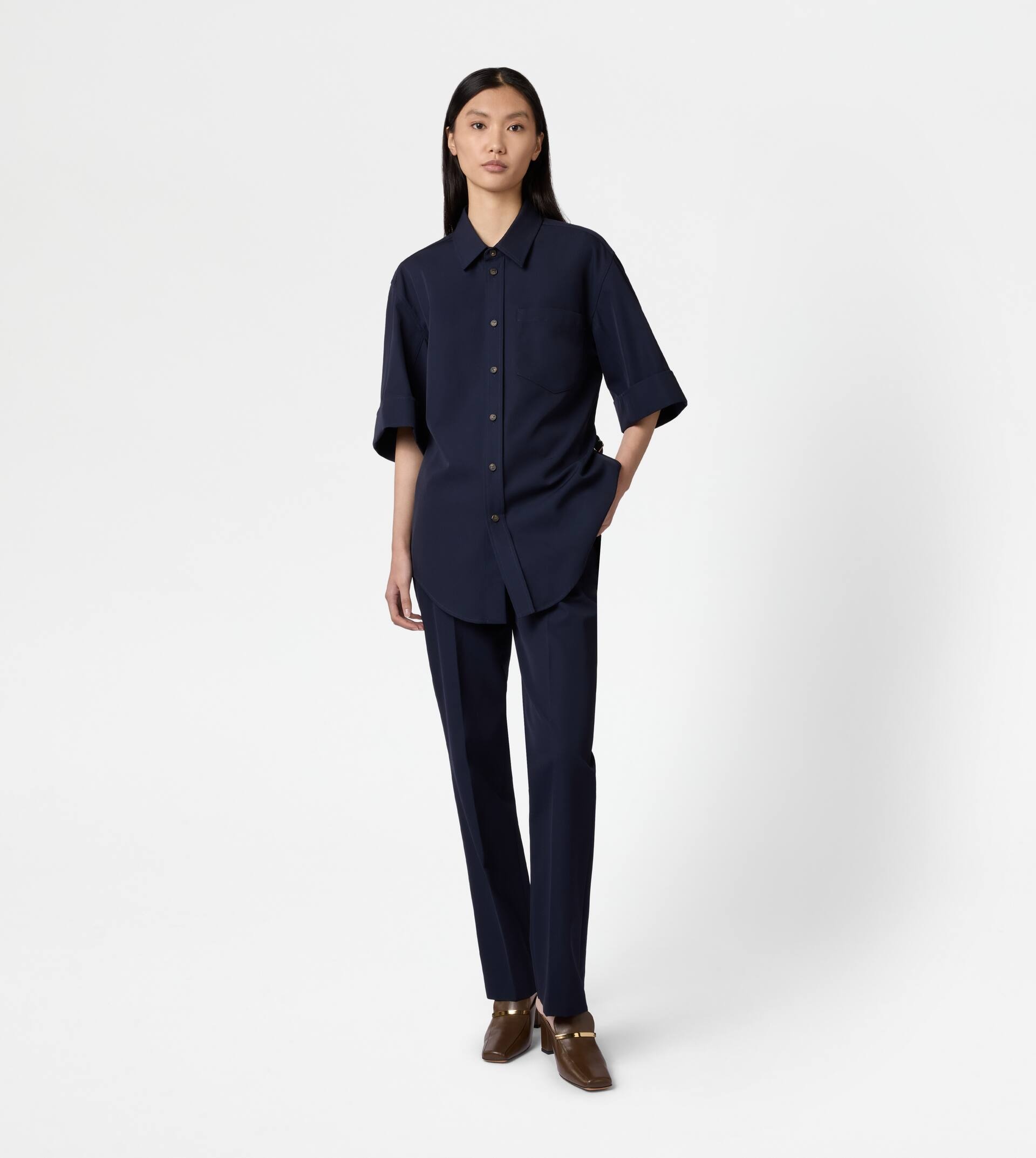 SHIRT IN WOOL AND COTTON - BLUE - 2