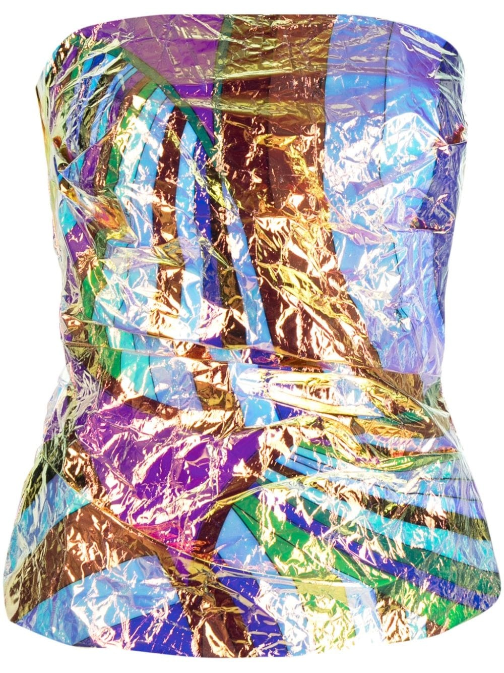 Iride-print crinkled strapless top - 1