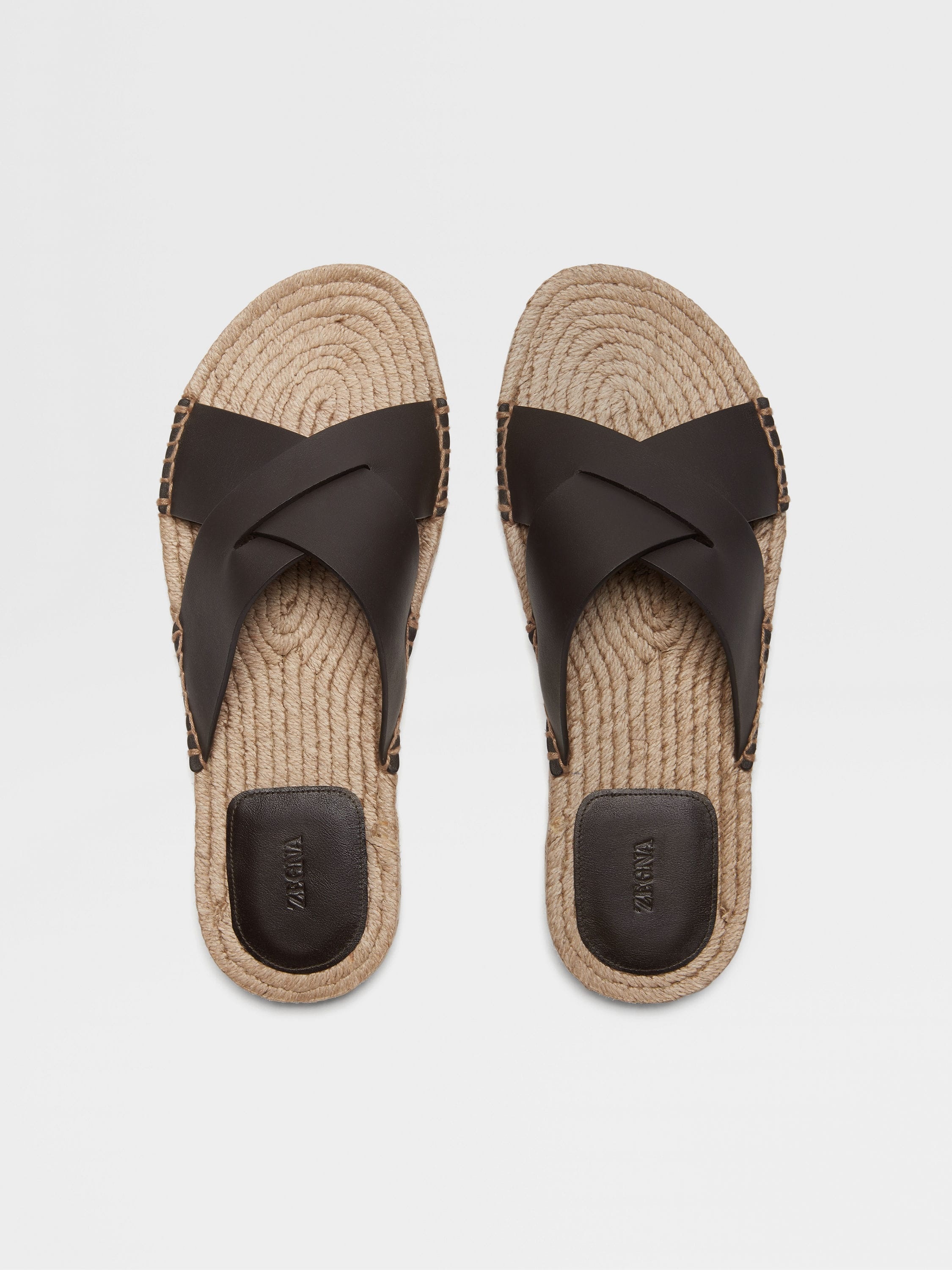 DARK BROWN LEATHER ESPADRILLE SANDALS - 5