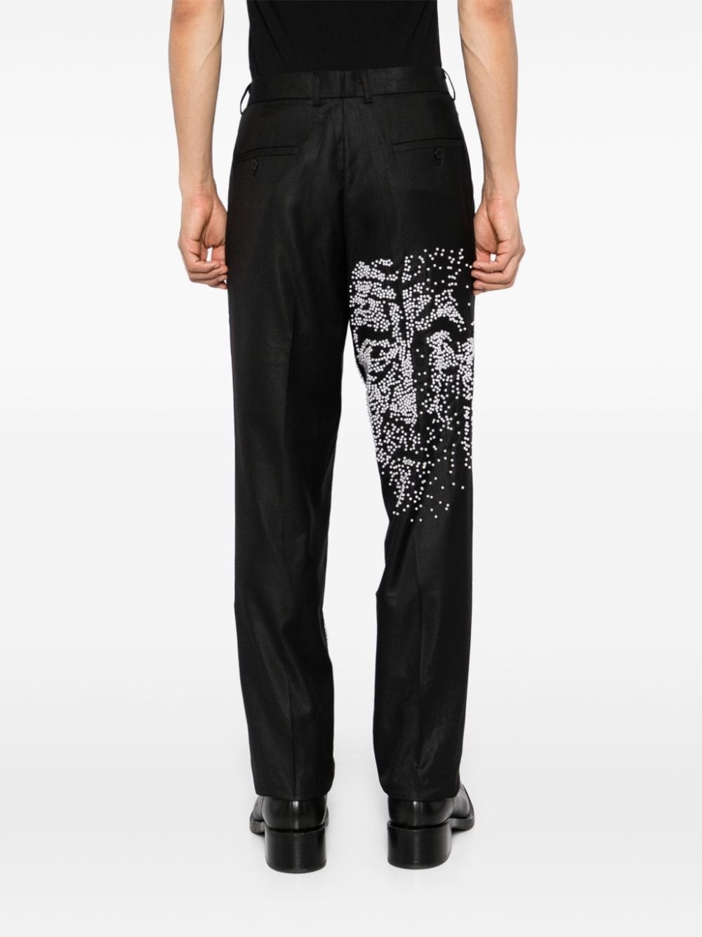 faux-pearl embellishment straight leg trousers - 4
