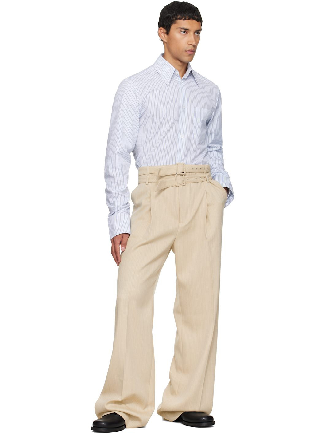 Beige Pleated Trousers - 4