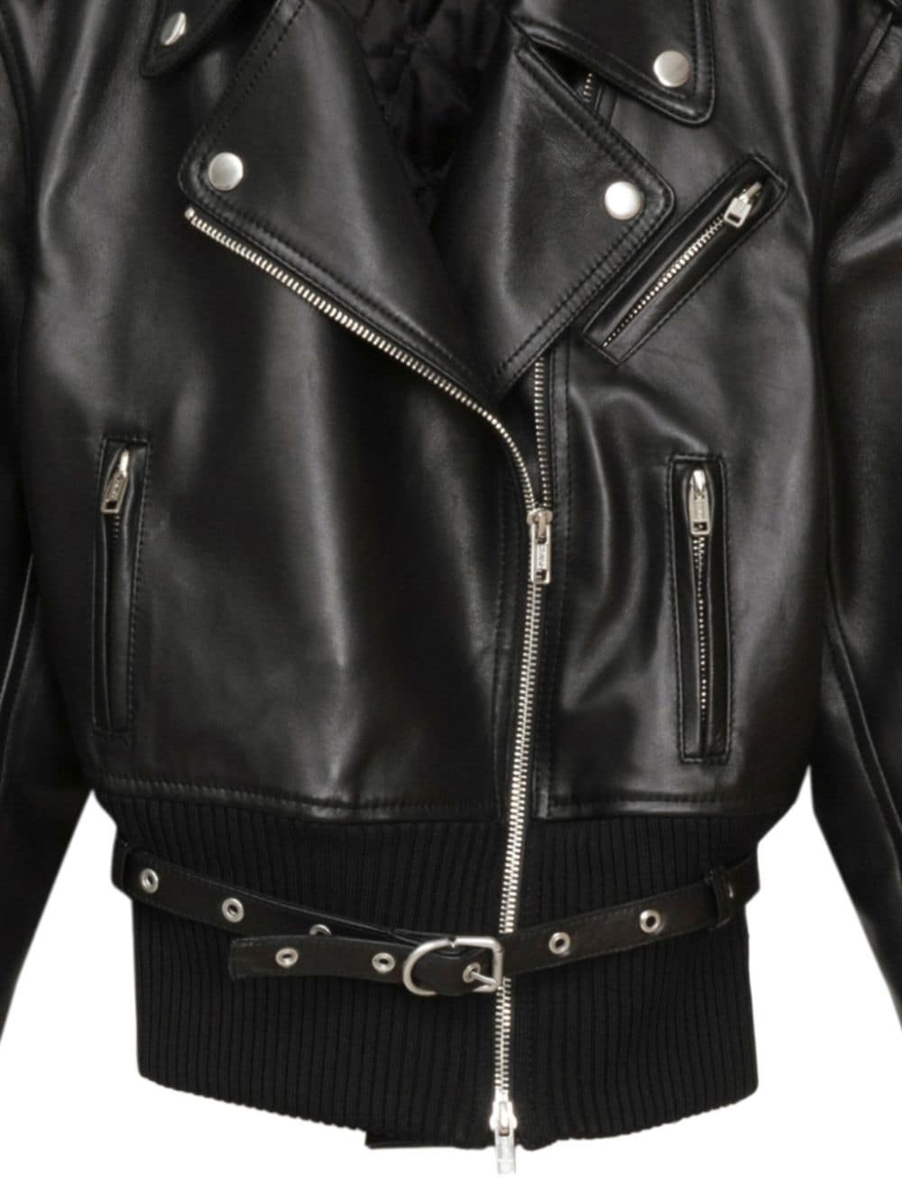 belted leather biker jacket - 3