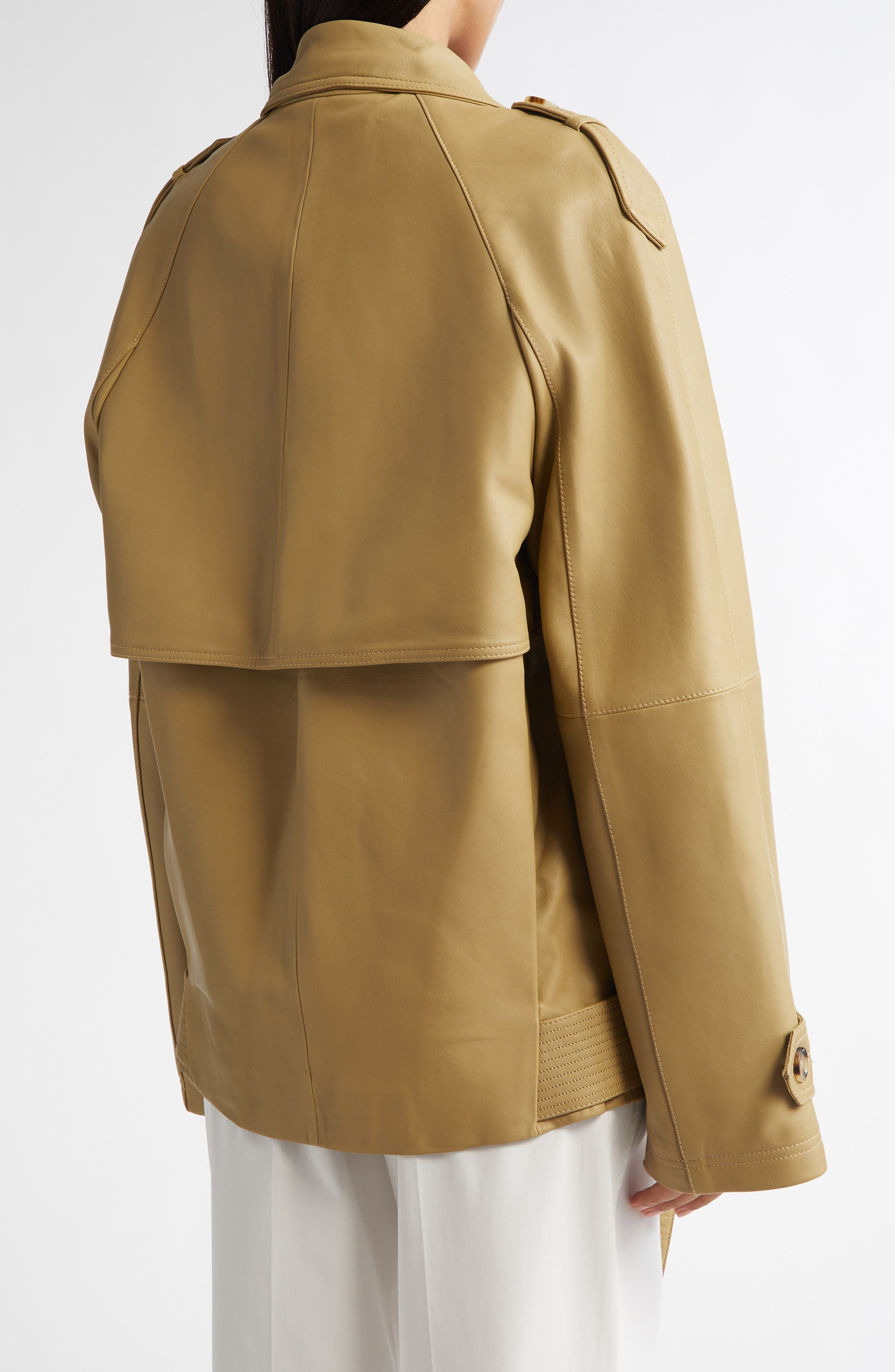 TOTEME Leather Crop Trench Coat in Desert at Nordstrom - 2