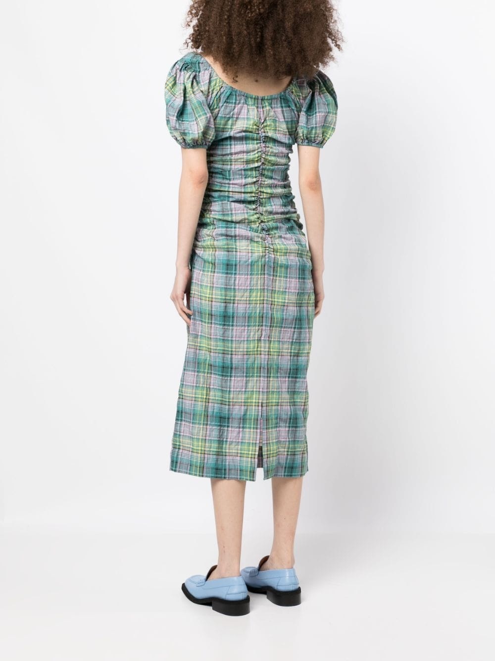 checked seersucker midi dress - 4