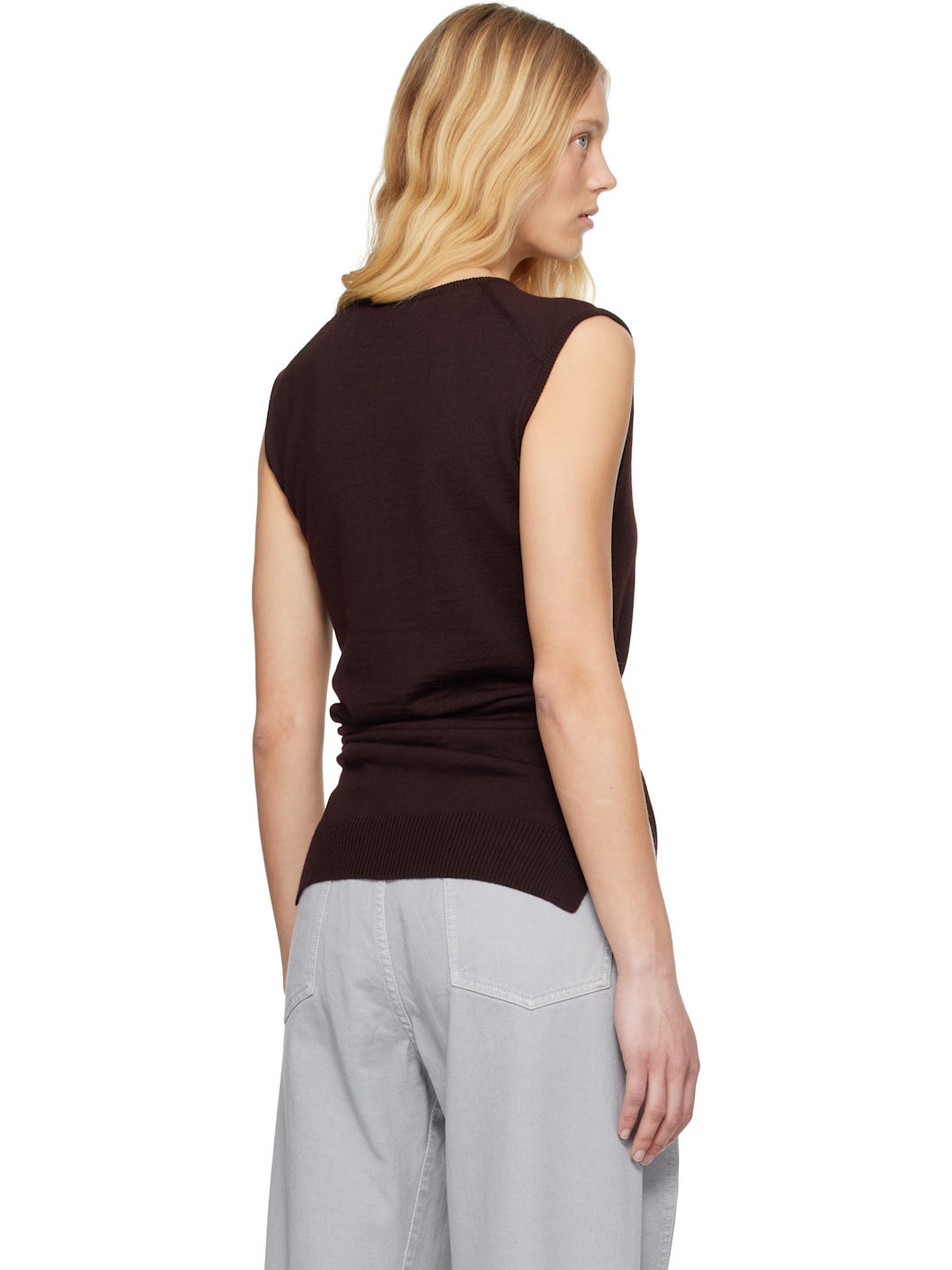 Burgundy Trompe L'oeil Sleeveless Sweater - 3