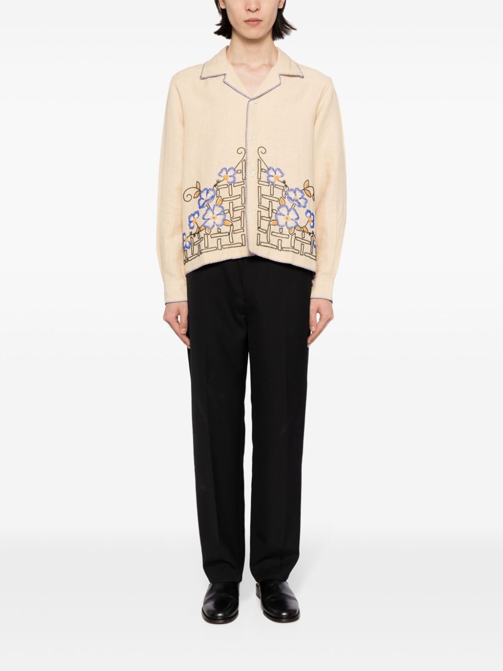 embroidered-design linen shirt - 2