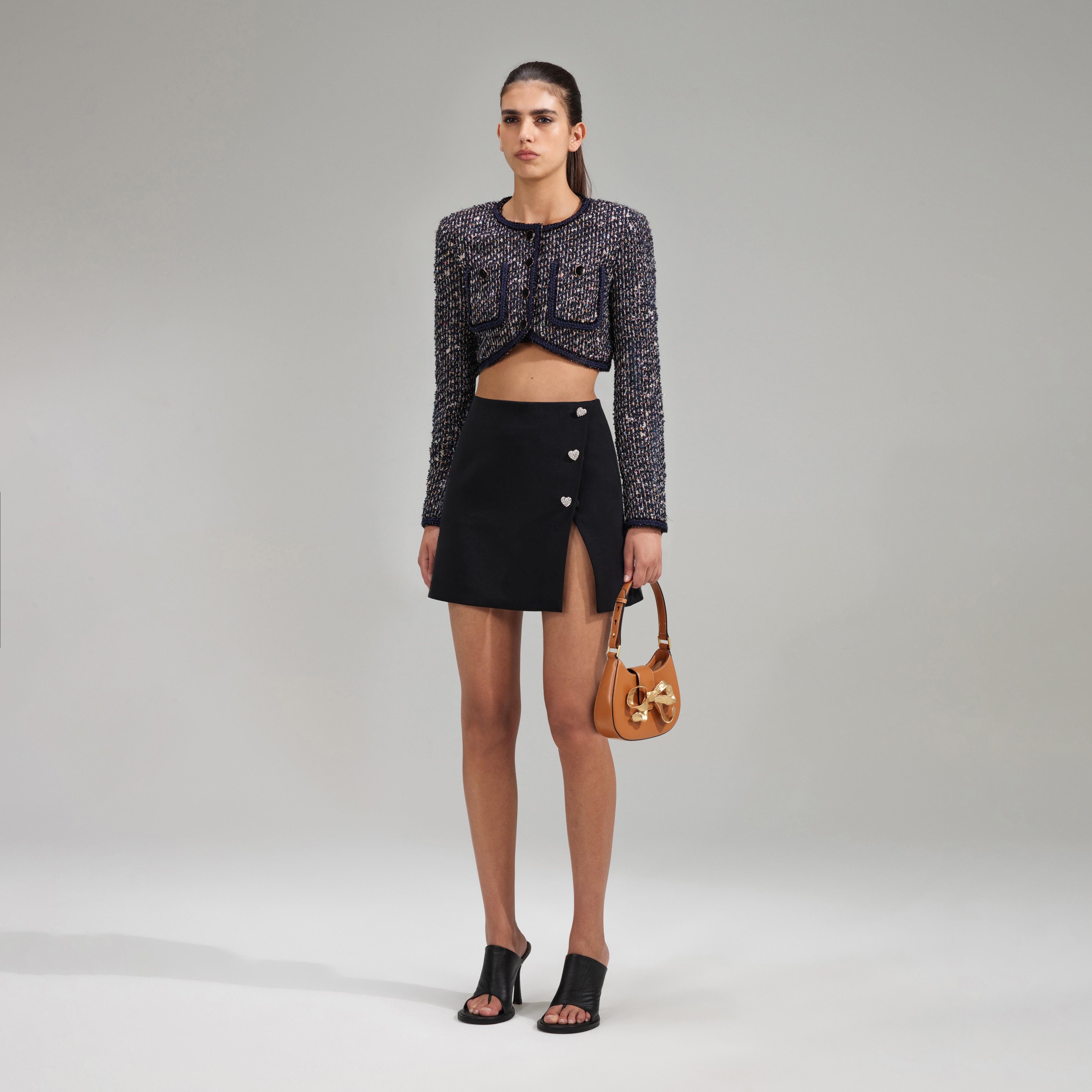 Crop Boucle Jacket With Braid Detail - 2