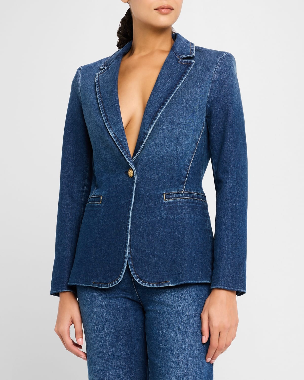 Macey Denim Notch-Collar Fitted Blazer - 4