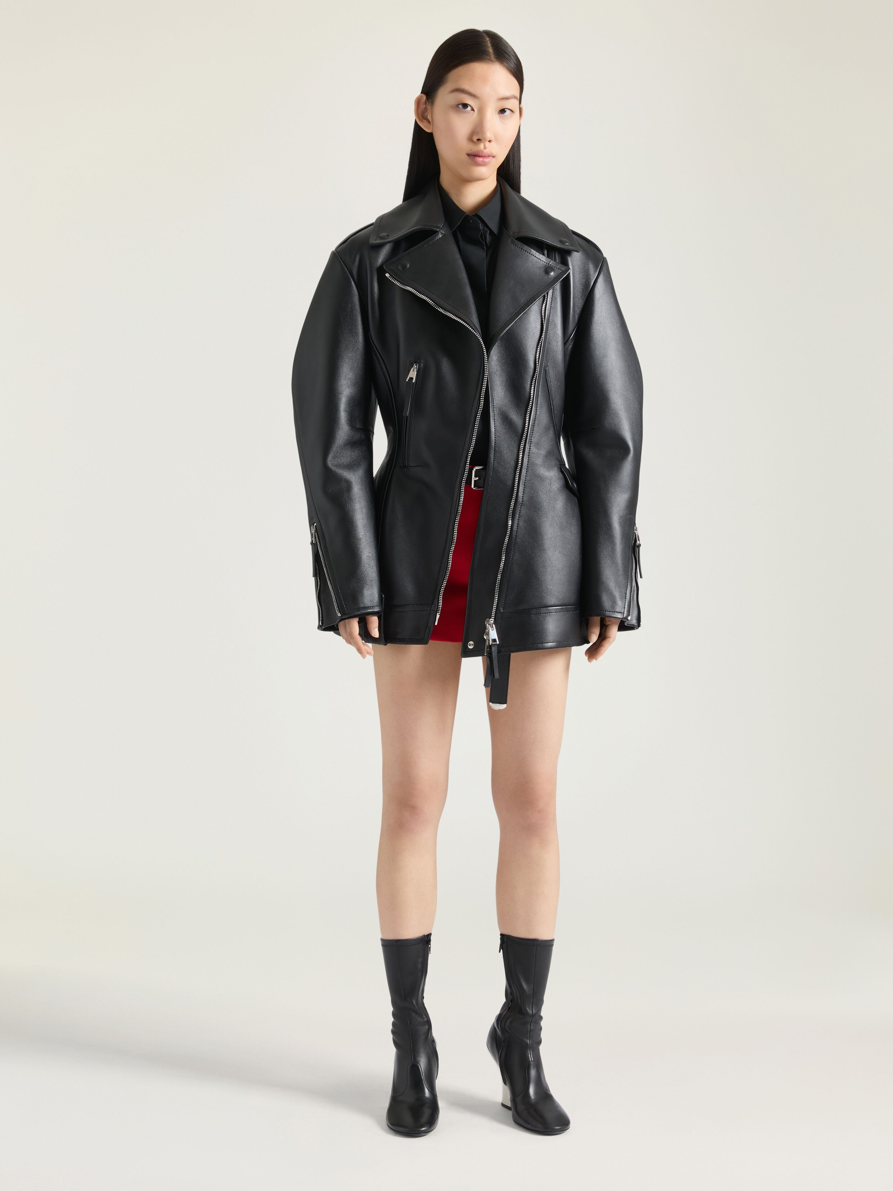 CINCHED BIKER JACKET IN LEATHER - 2