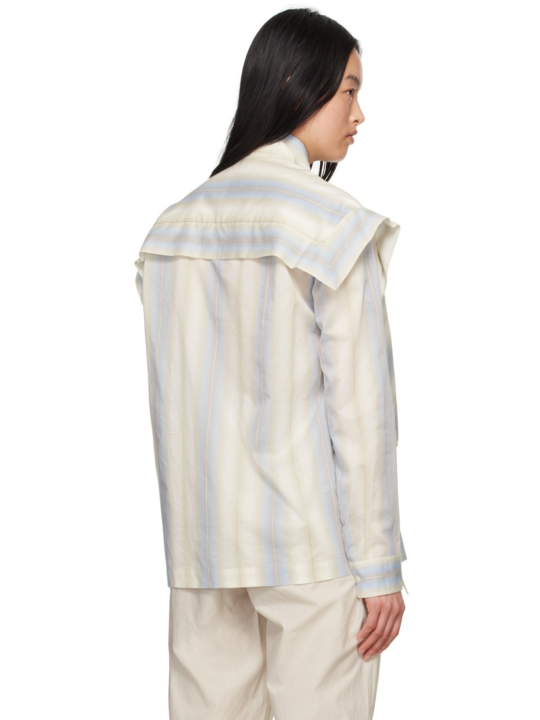 Blue & Off-White Asymmetrical Blouse - 3